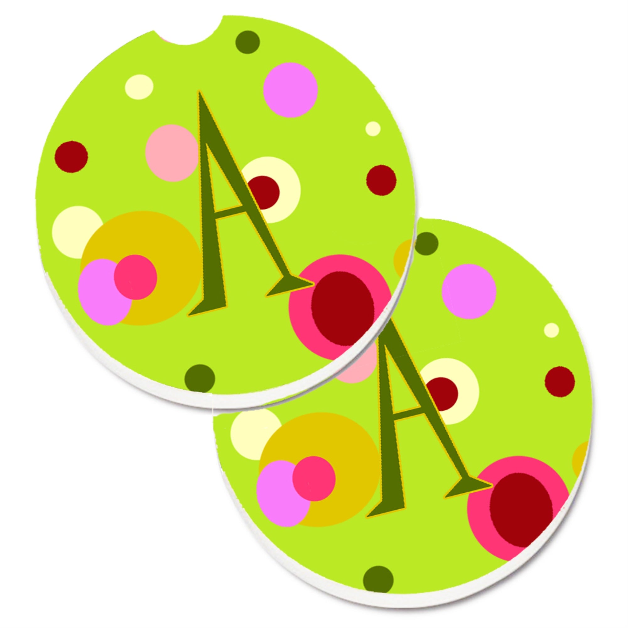 'Caroline'S Treasures Letter A Monogram - Lime Green Set Of 2 Cup Holder Car Coasters Cj1010-Acarc, 2.56, Multicolor''