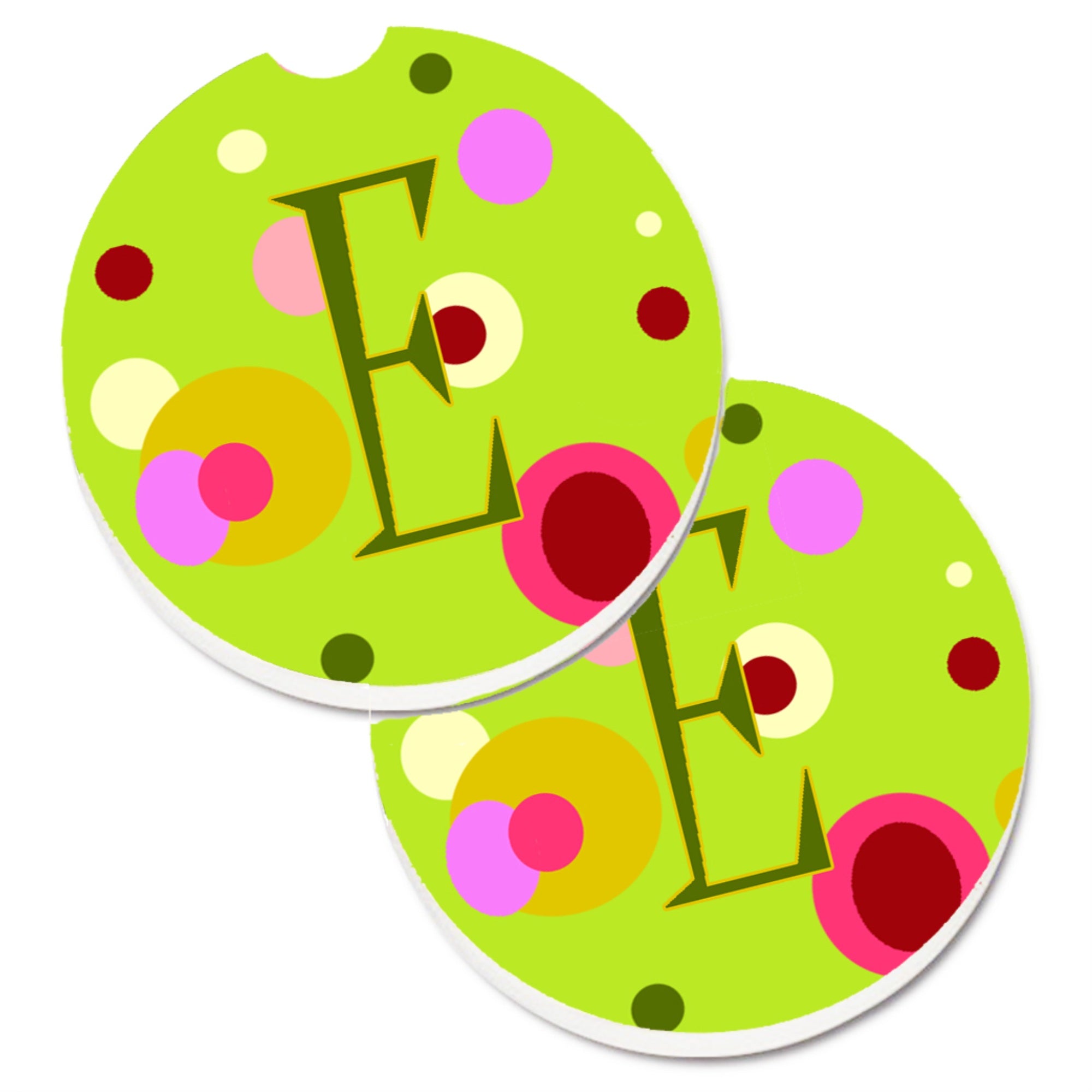 'Caroline'S Treasures Letter E Monogram - Lime Green Set Of 2 Cup Holder Car Coasters Cj1010-Ecarc, 2.56, Multicolor''