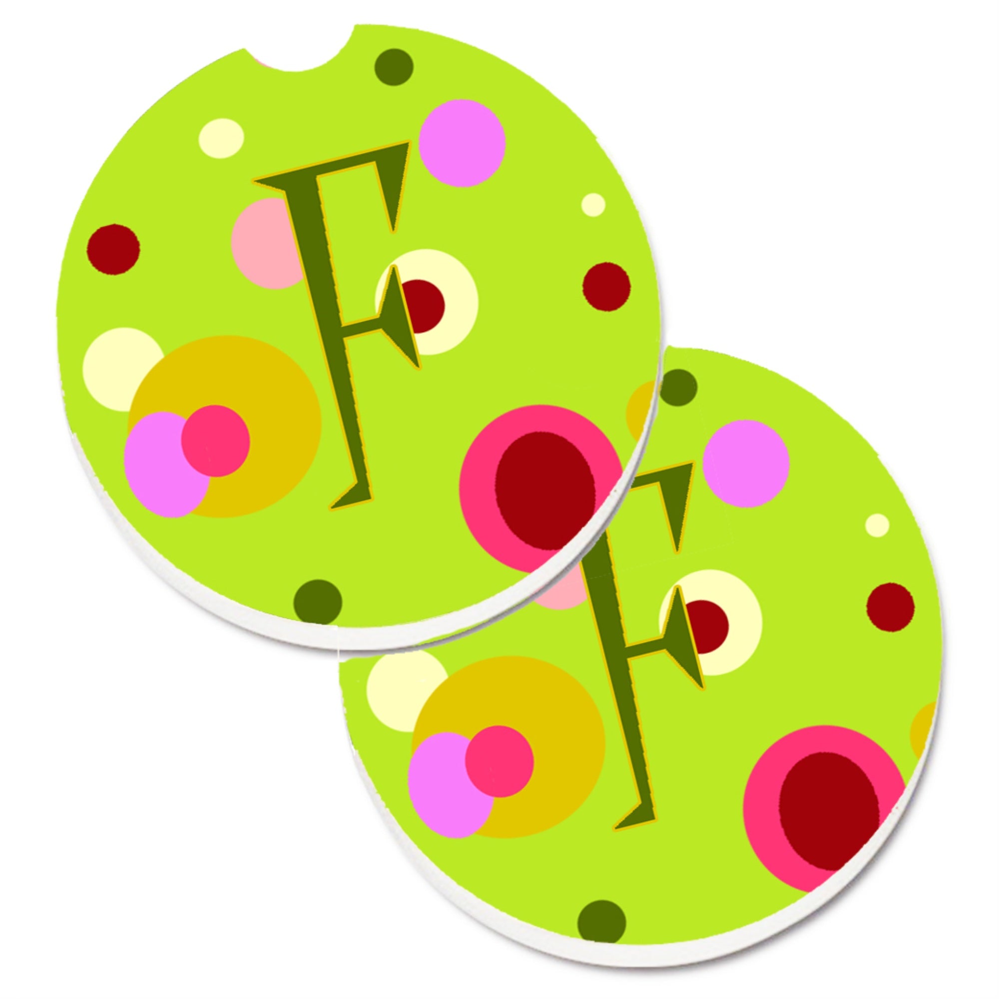 'Caroline'S Treasures Letter F Monogram - Lime Green Set Of 2 Cup Holder Car Coasters Cj1010-Fcarc, 2.56, Multicolor''