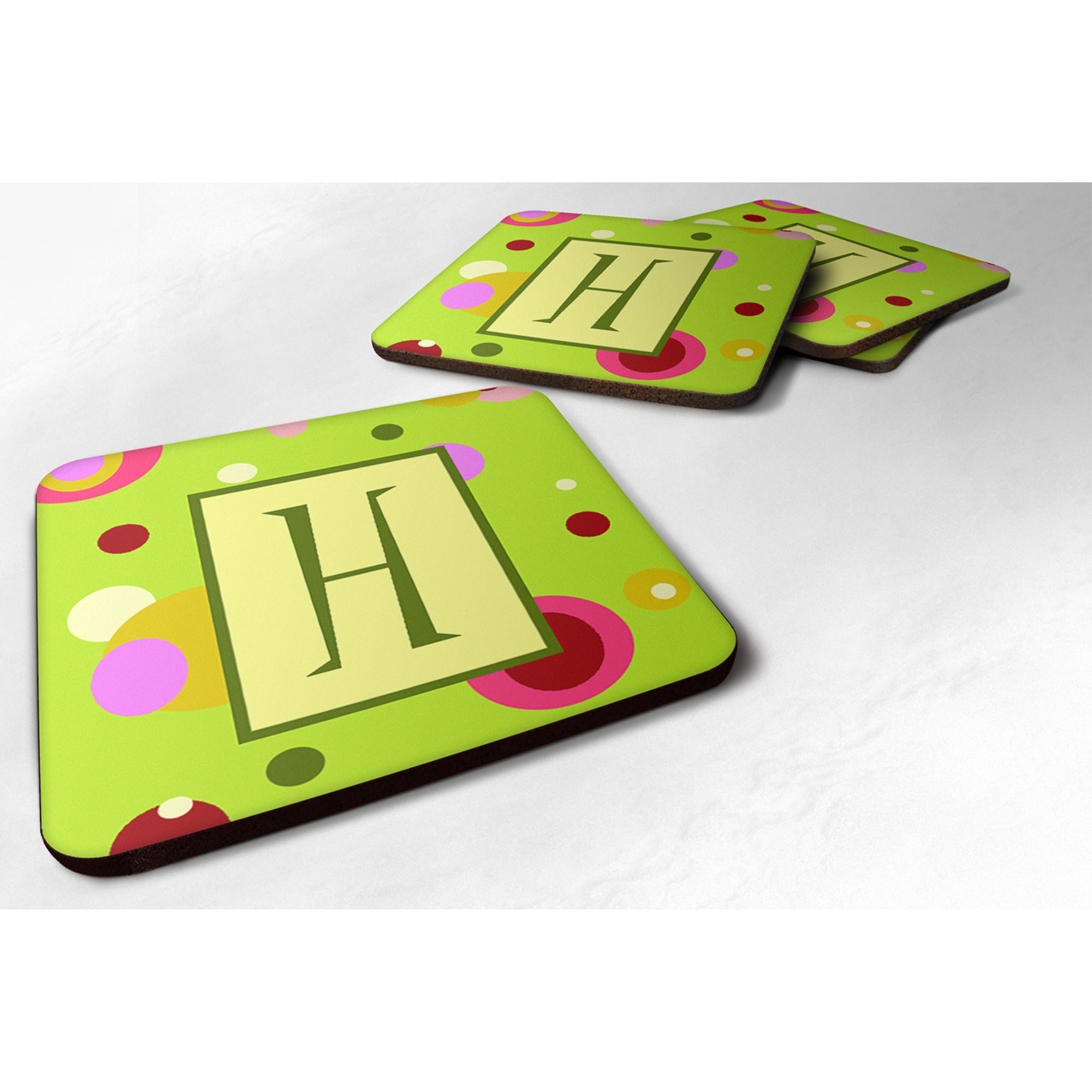 'Caroline'S Treasures Cj1010-Hfc Monogram-Green Foam Coasters (Set Of 4), Initial Letter H, 3.5'''' H X 3.5'''' W, Multicolor''