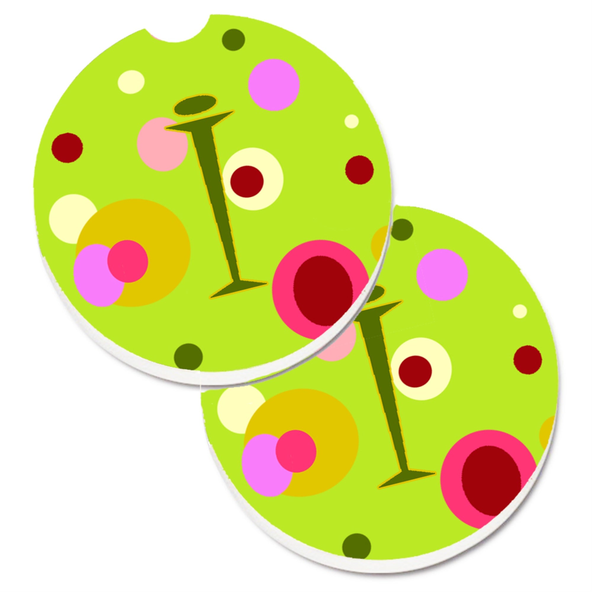 'Caroline'S Treasures Letter I Monogram - Lime Green Set Of 2 Cup Holder Car Coasters Cj1010-Icarc, 2.56, Multicolor''