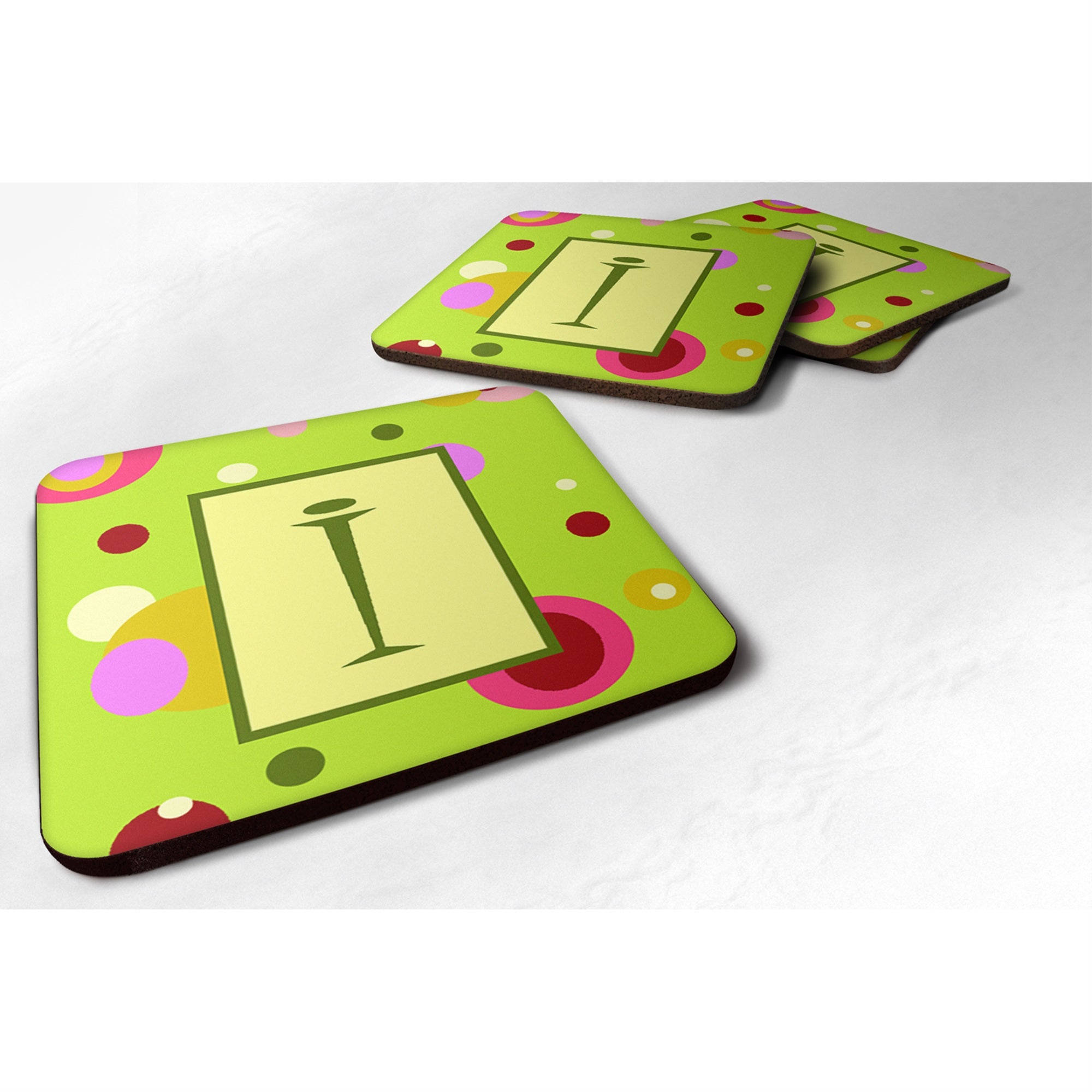 'Caroline'S Treasures Cj1010-Ifc Monogram-Green Foam Coasters (Set Of 4), Initial Letter I, 3.5'''' H X 3.5'''' W, Multicolor''