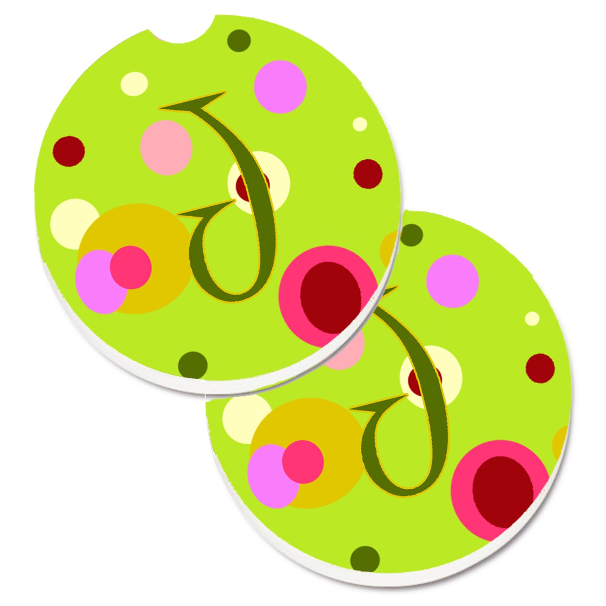 'Caroline'S Treasures Letter J Monogram - Lime Green Set Of 2 Cup Holder Car Coasters Cj1010-Jcarc, 2.56, Multicolor''