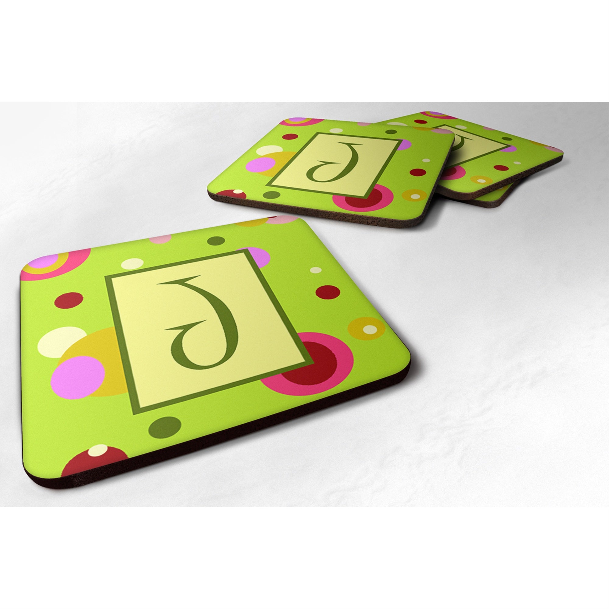 'Caroline'S Treasures Cj1010-Jfc Monogram-Green Foam Coasters (Set Of 4), Initial Letter J, 3.5'''' H X 3.5'''' W, Multicolor''