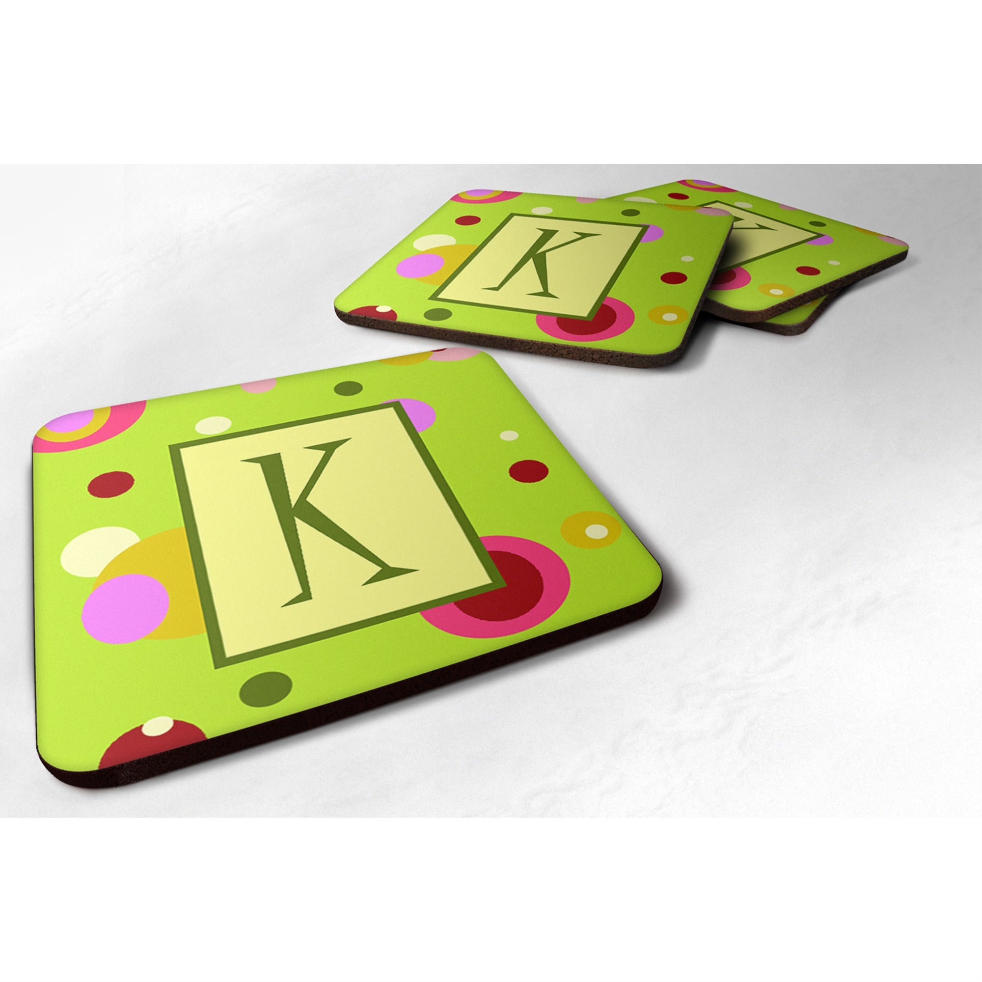 'Caroline'S Treasures Cj1010-Kfc Monogram-Green Foam Coasters (Set Of 4), Initial Letter K, 3.5'''' H X 3.5'''' W, Multicolor''