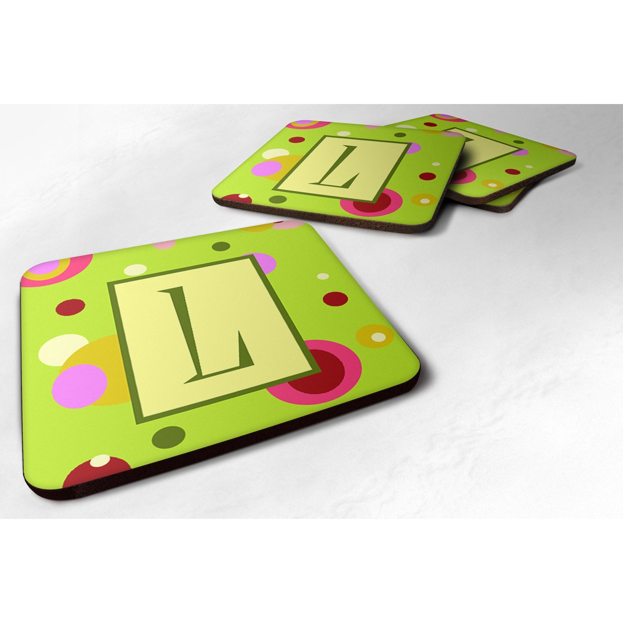 'Caroline'S Treasures Cj1010-Lfc Monogram-Green Foam Coasters (Set Of 4), Initial Letter L, 3.5'''' H X 3.5'''' W, Multicolor''