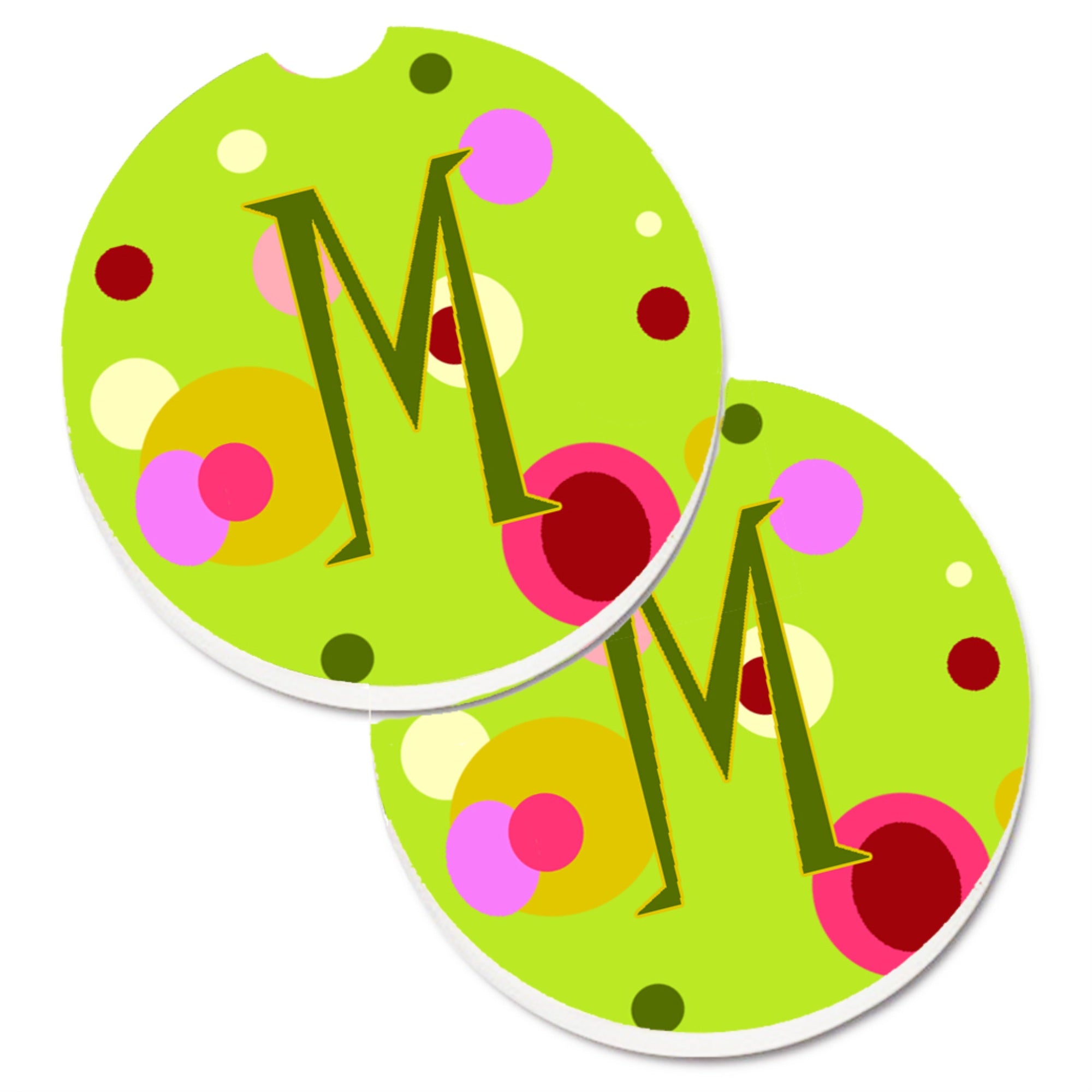 'Caroline'S Treasures Letter M Monogram - Lime Green Set Of 2 Cup Holder Car Coasters Cj1010-Mcarc, 2.56, Multicolor''