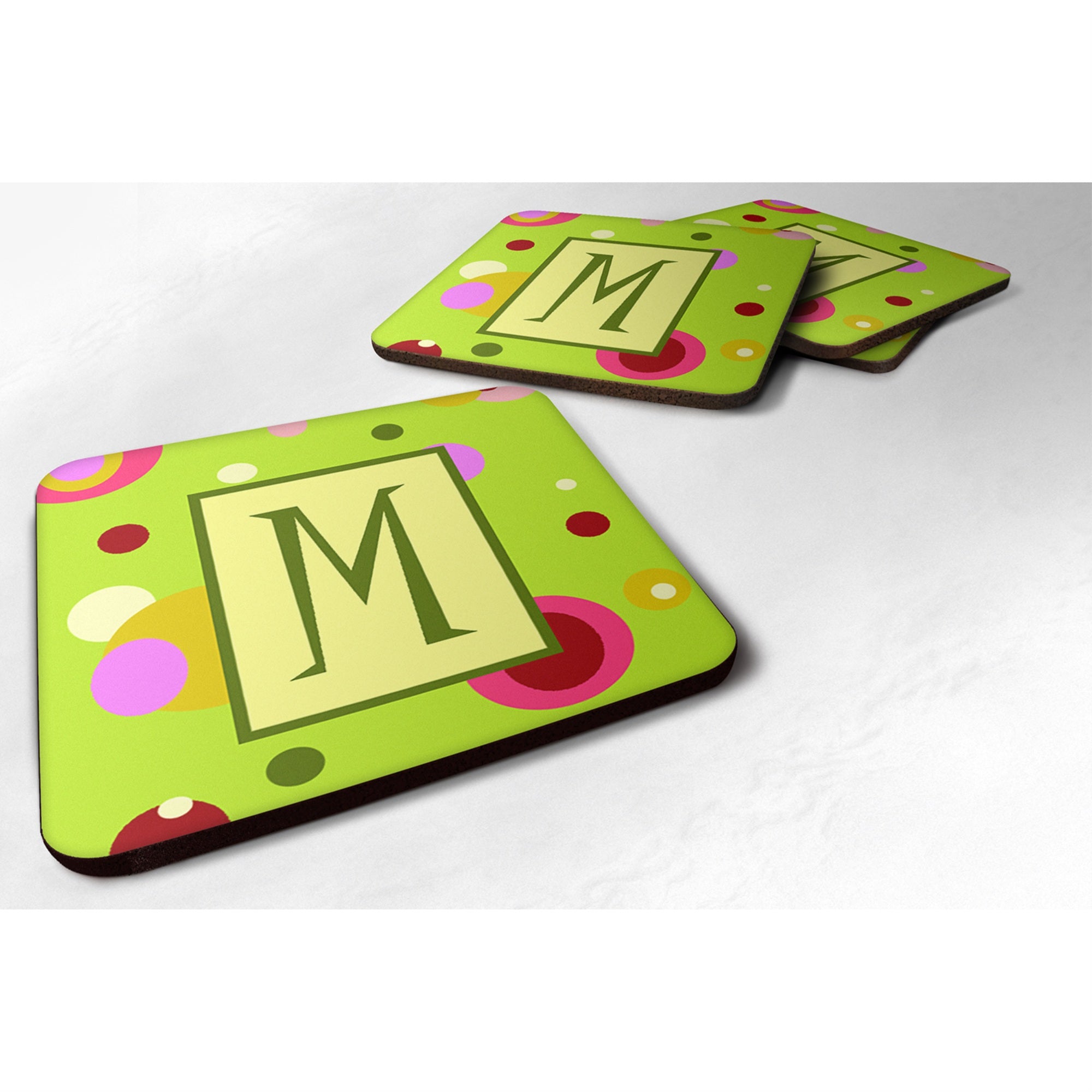 'Caroline'S Treasures Cj1010-Mfc Monogram-Green Foam Coasters (Set Of 4), Initial Letter M, 3.5'''' H X 3.5'''' W, Multicolor''