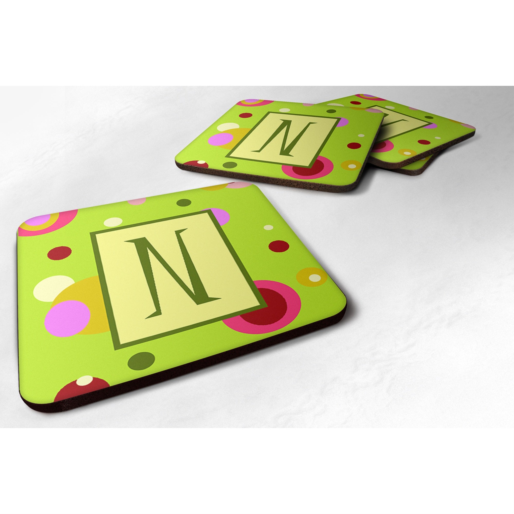 'Caroline'S Treasures Cj1010-Nfc Monogram-Green Foam Coasters (Set Of 4), Initial Letter N, 3.5'''' H X 3.5'''' W, Multicolor''