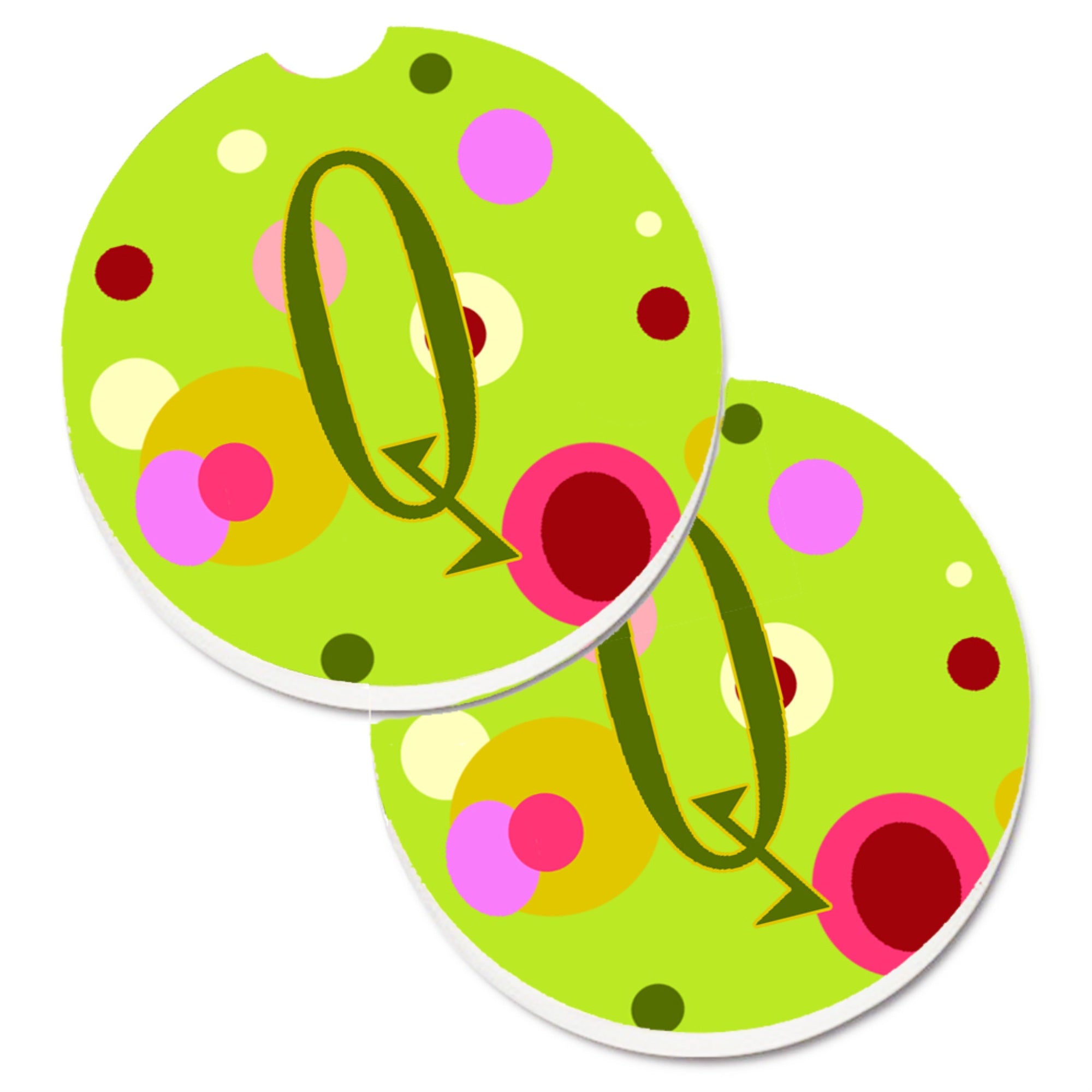 'Caroline'S Treasures Letter Q Monogram - Lime Green Set Of 2 Cup Holder Car Coasters Cj1010-Qcarc, 2.56, Multicolor''