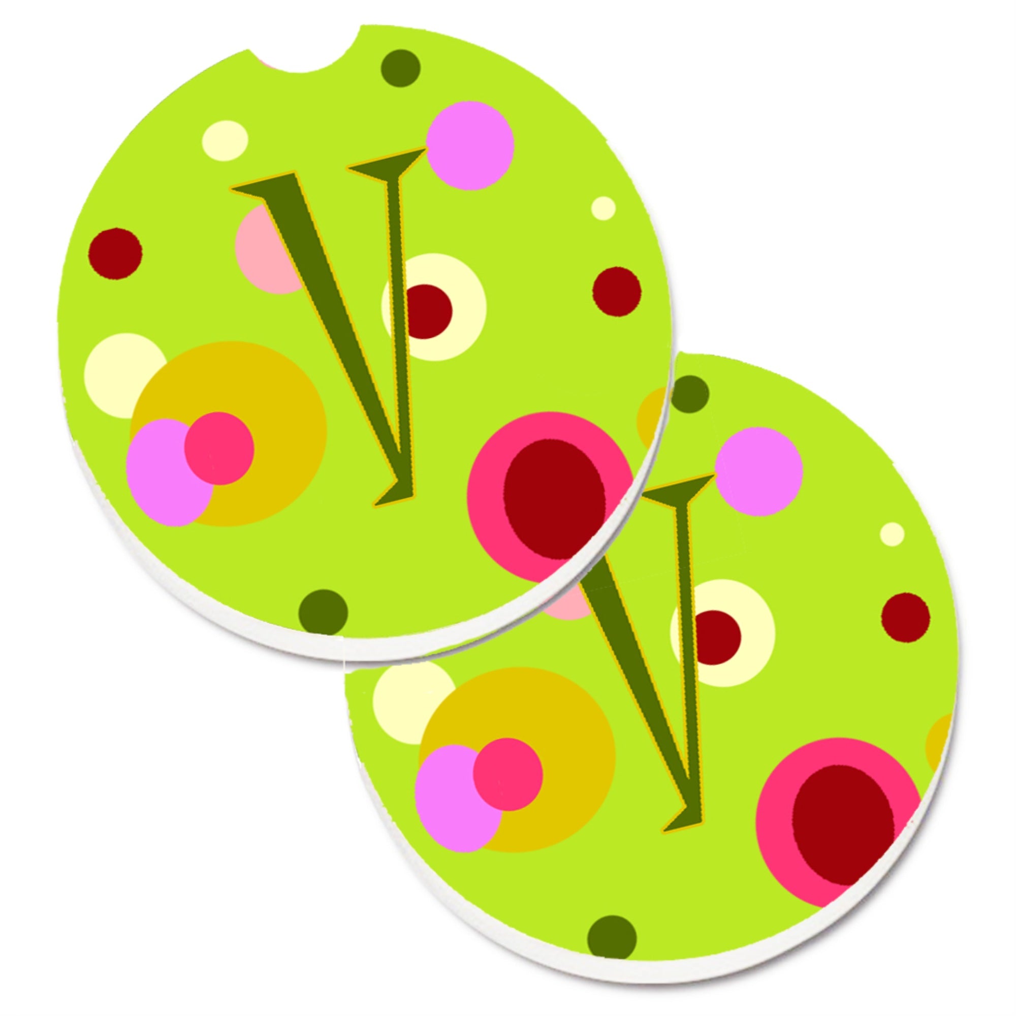 'Caroline'S Treasures Letter V Monogram - Lime Green Set Of 2 Cup Holder Car Coasters Cj1010-Vcarc, 2.56, Multicolor''