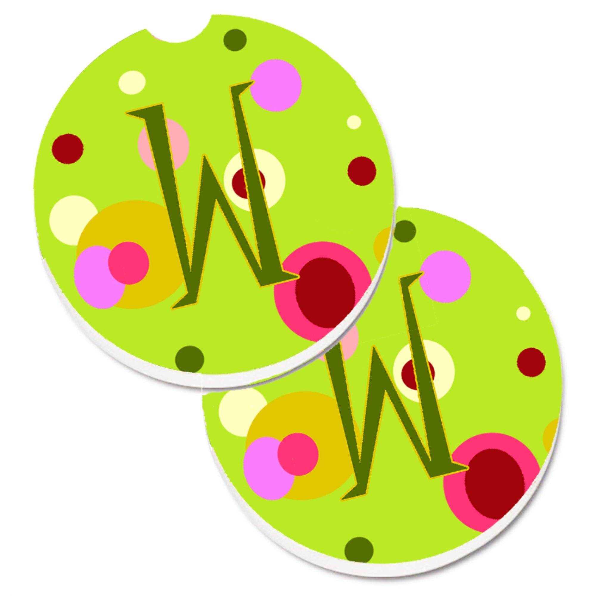 'Caroline'S Treasures Letter W Monogram - Lime Green Set Of 2 Cup Holder Car Coasters Cj1010-Wcarc, 2.56, Multicolor''