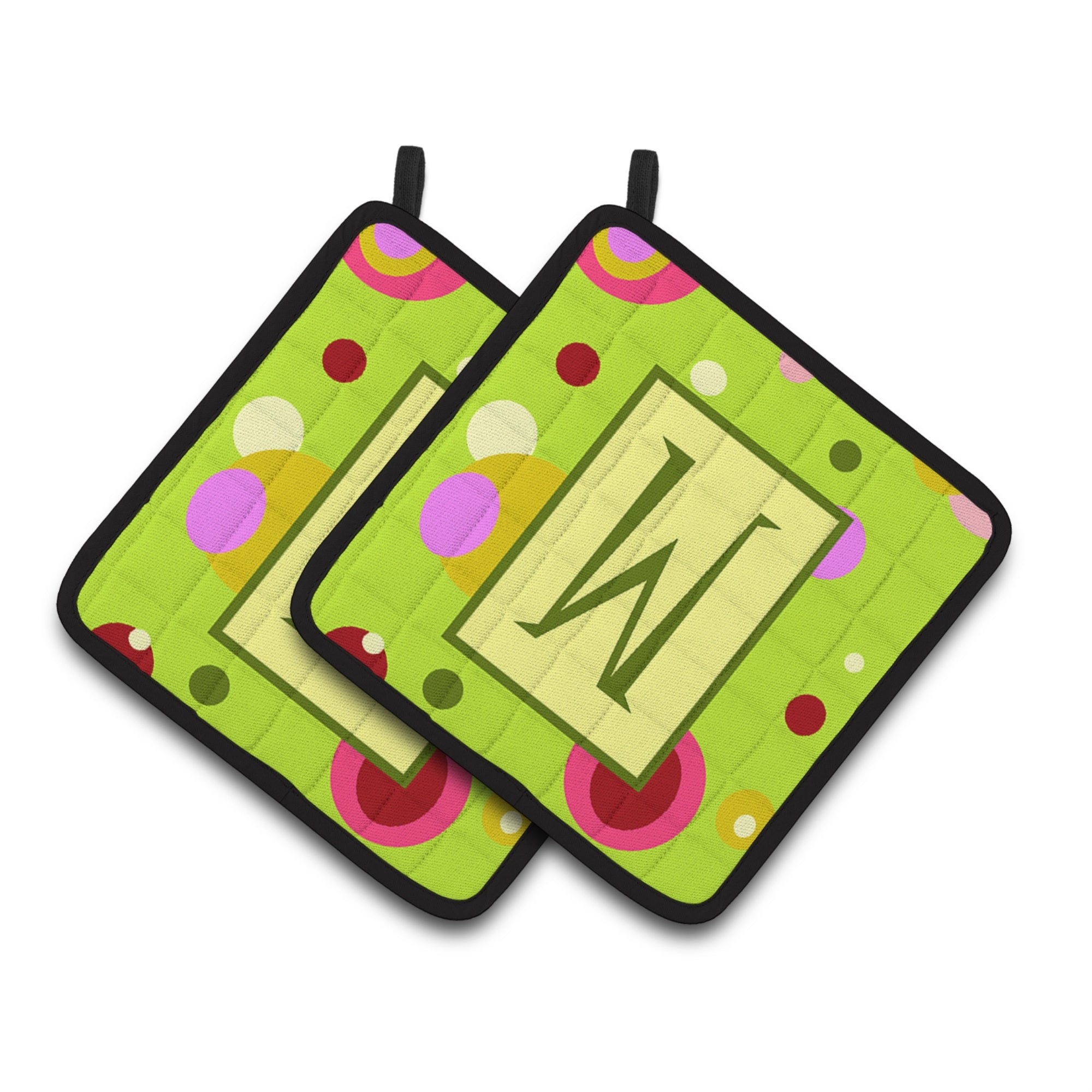 'Caroline'S Treasures Letter W Monogram - Lime Green Pair Of Pot Holders Cj1010-Wpthd, 7.5Hx7.5W, Multicolor''