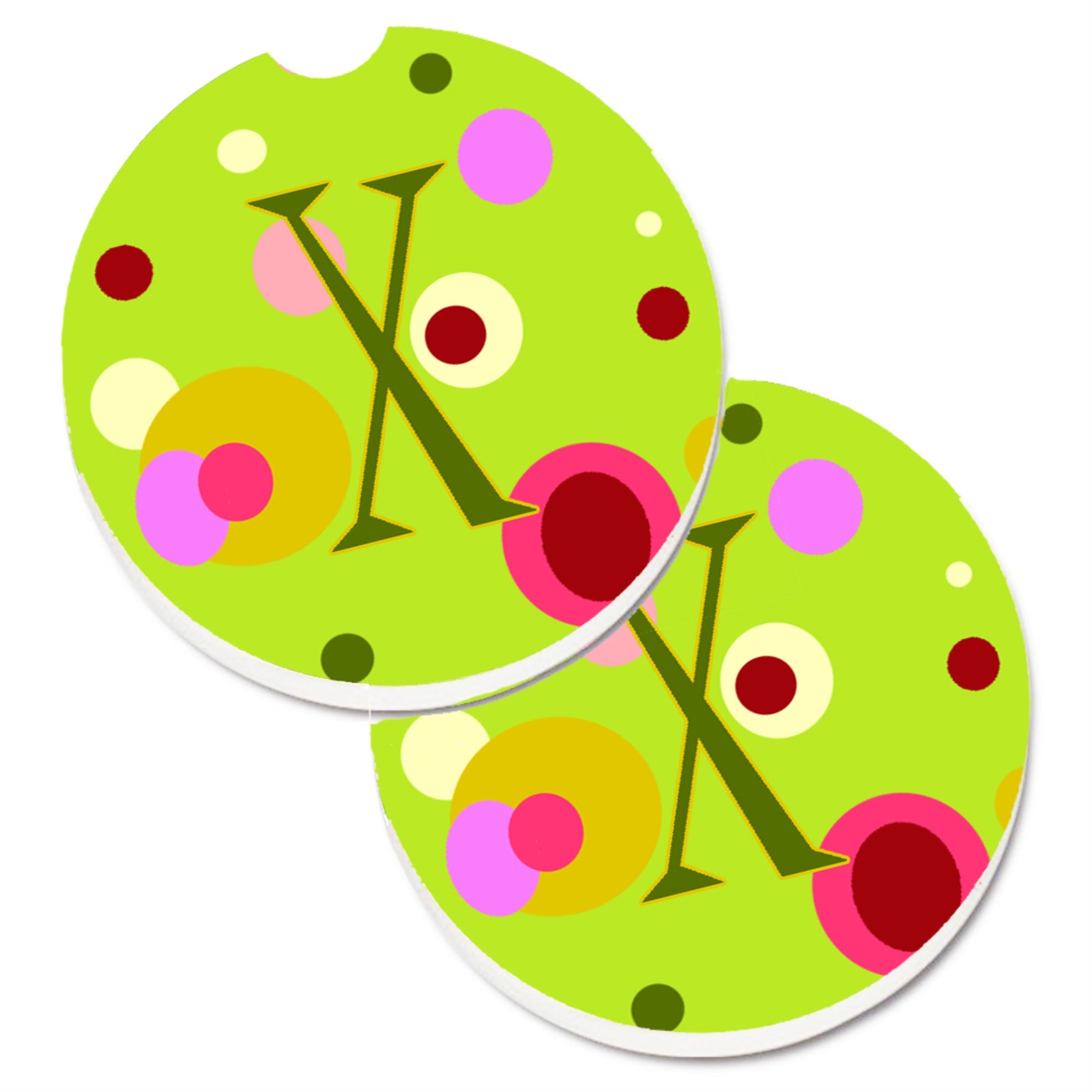 'Caroline'S Treasures Letter X Monogram - Lime Green Set Of 2 Cup Holder Car Coasters Cj1010-Xcarc, 2.56, Multicolor''