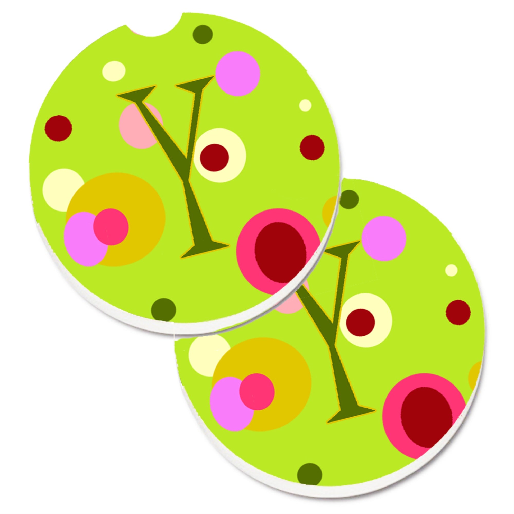 'Caroline'S Treasures Letter Y Monogram - Lime Green Set Of 2 Cup Holder Car Coasters Cj1010-Ycarc, 2.56, Multicolor''