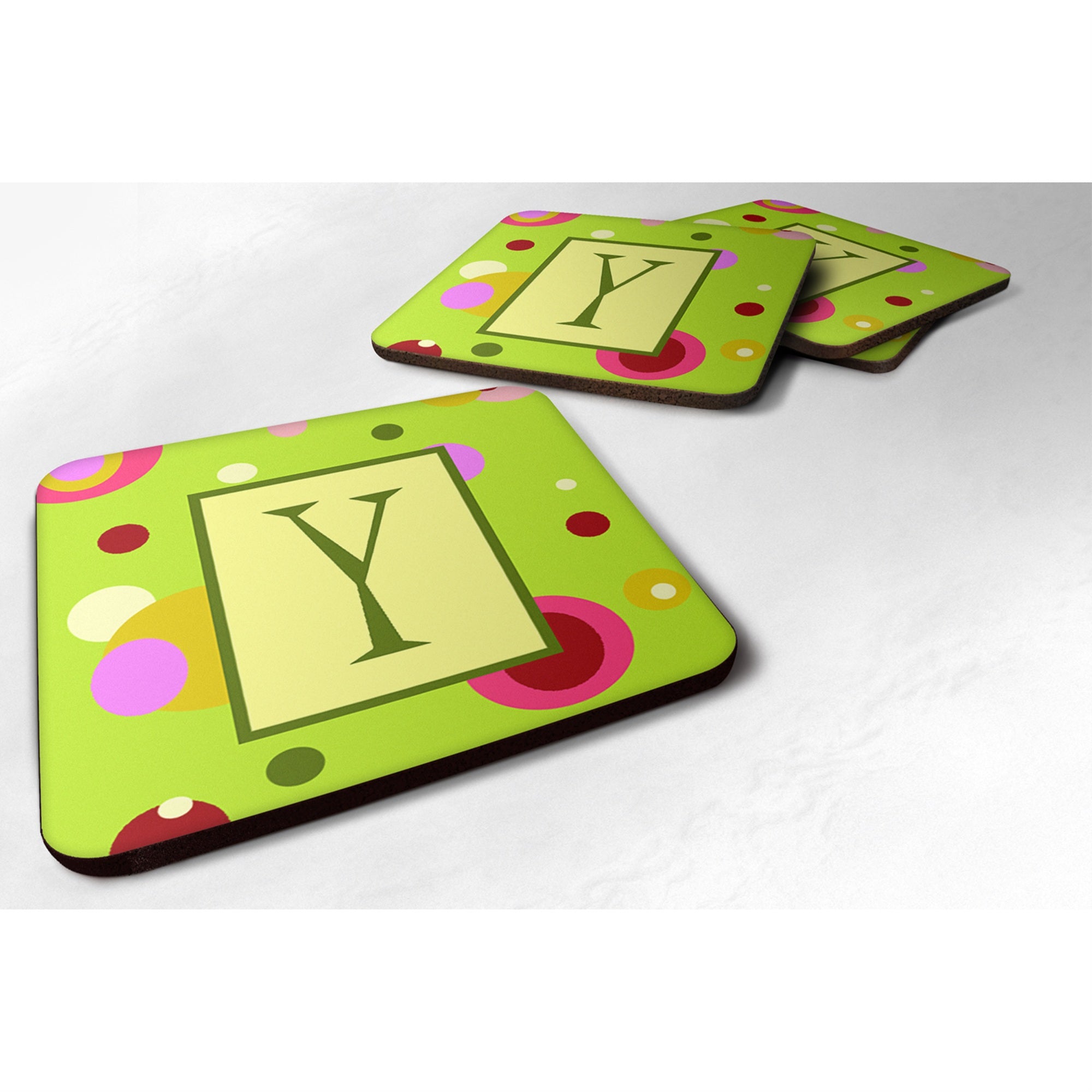 Carolines Treasures CJ1010YFC MonogramGreen Foam Coasters (Set of 4) Initial Letter Y 3.5 H x 3.5 W Multicolor