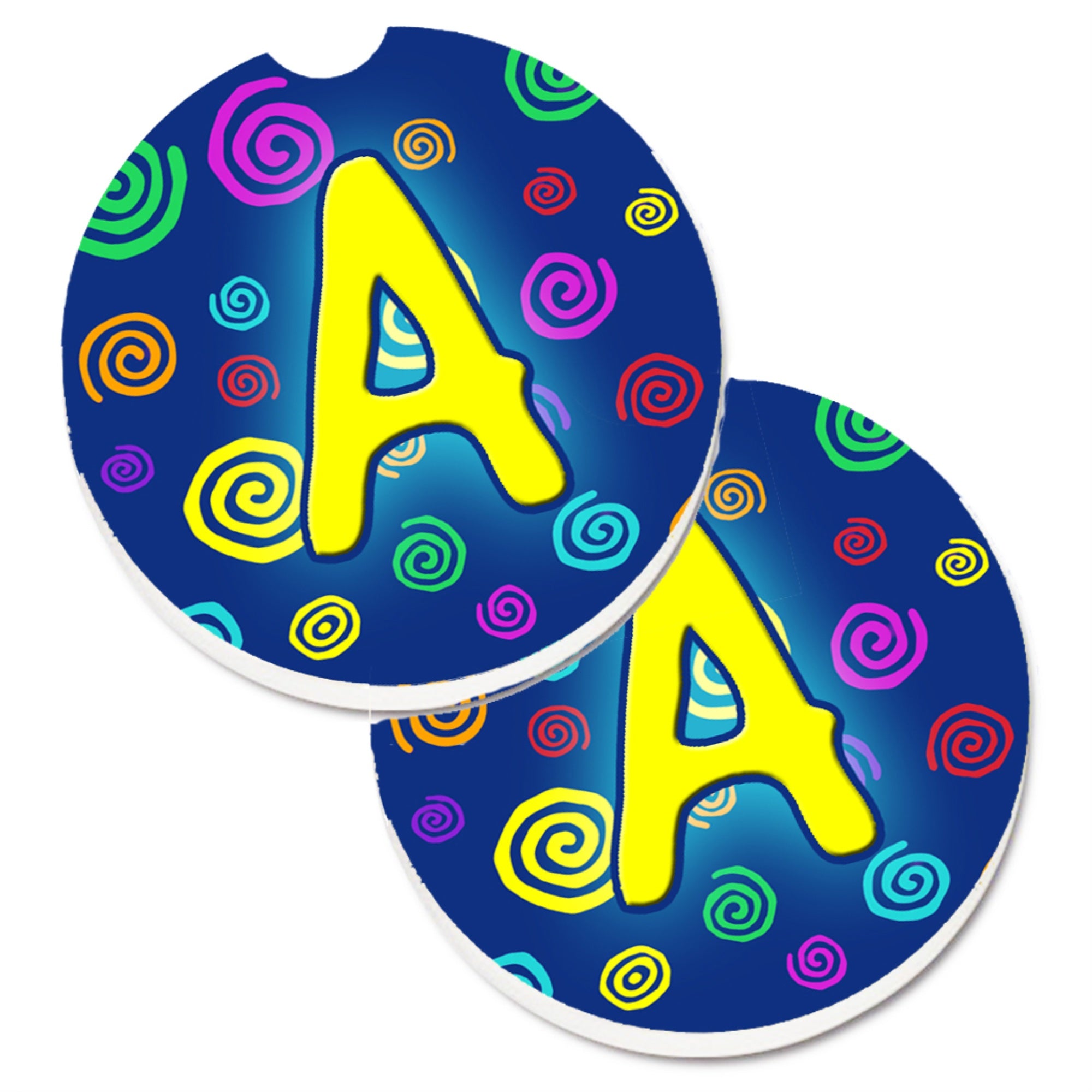 'Caroline'S Treasures Letter A Monogram - Blue Swirls Set Of 2 Cup Holder Car Coasters Cj1011-Acarc, 2.56, Multicolor''