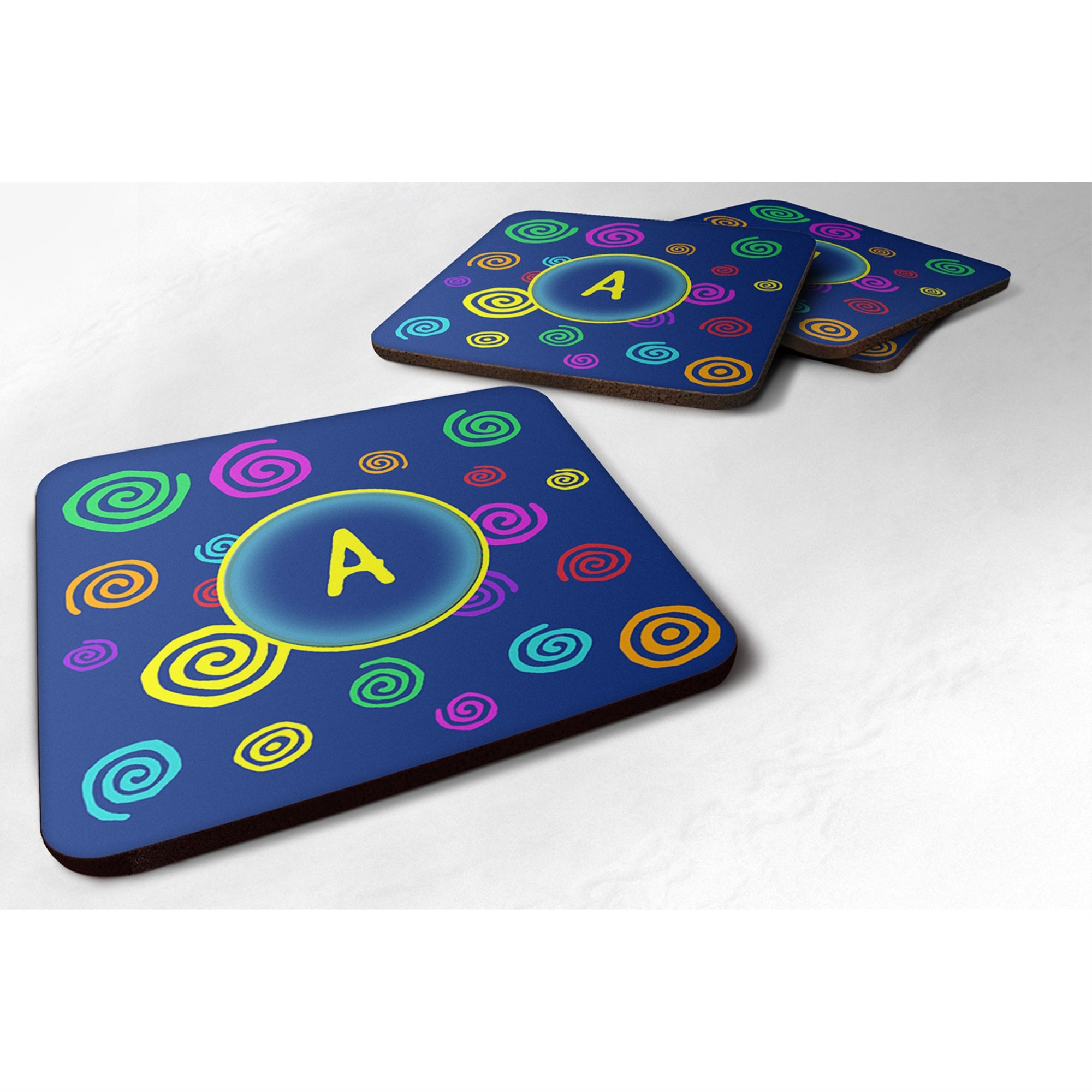 'Caroline'S Treasures Cj1011-Afc Monogram-Blue Swirls Foam Coasters (Set Of 4), Initial Letter A, 3.5'''' H X 3.5'''' W, Multic