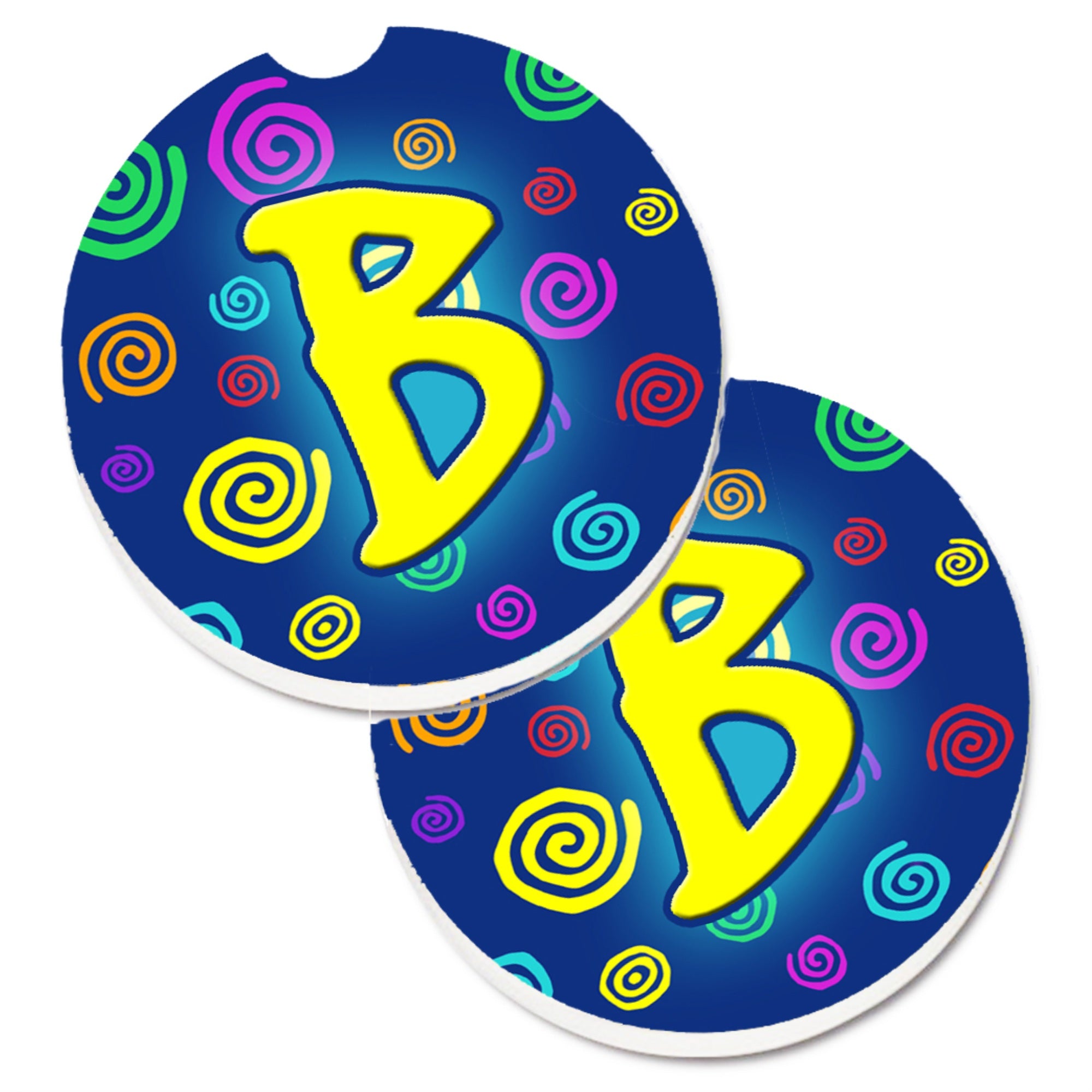 'Caroline'S Treasures Letter B Initial Monogram - Blue Swirls Set Of 2 Cup Holder Car Coasters Cj1011-Bcarc, 2.56, Multicolor''