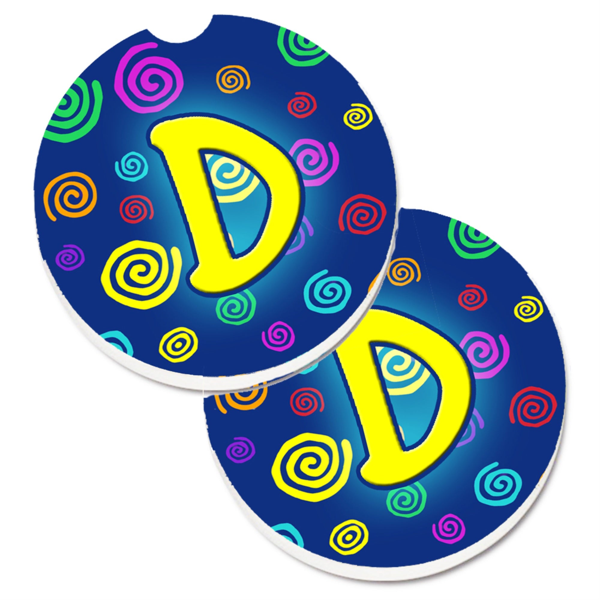 'Caroline'S Treasures Letter D Initial Monogram - Blue Swirls Set Of 2 Cup Holder Car Coasters Cj1011-Dcarc, 2.56, Multicolor''