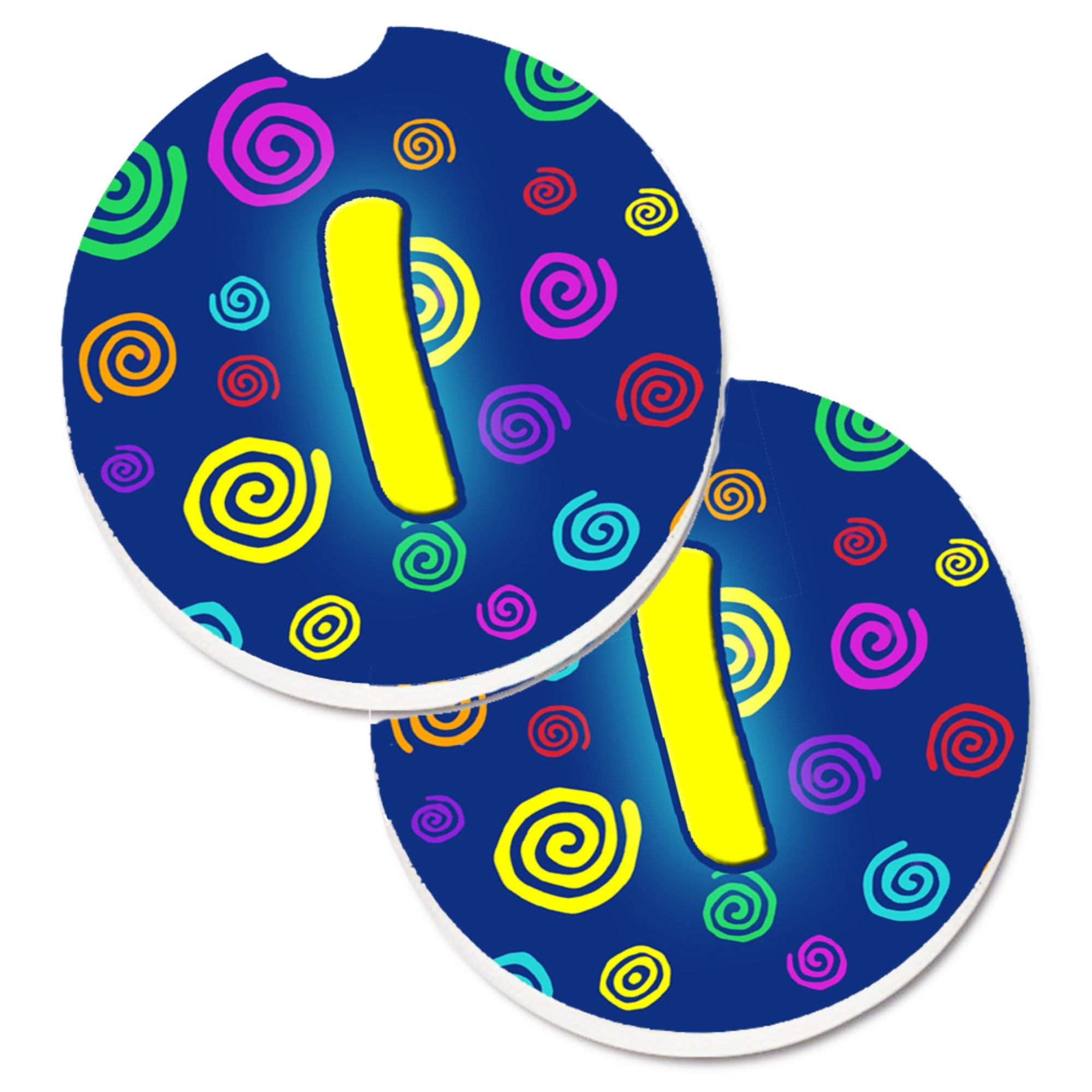 'Caroline'S Treasures Letter I Initial Monogram - Blue Swirls Set Of 2 Cup Holder Car Coasters Cj1011-Icarc, 2.56, Multicolor''