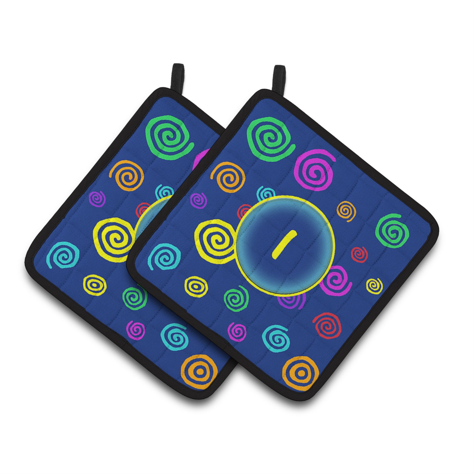 'Caroline'S Treasures Letter I Initial Monogram - Blue Swirls Pair Of Pot Holders Cj1011-Ipthd, 7.5Hx7.5W, Multicolor''