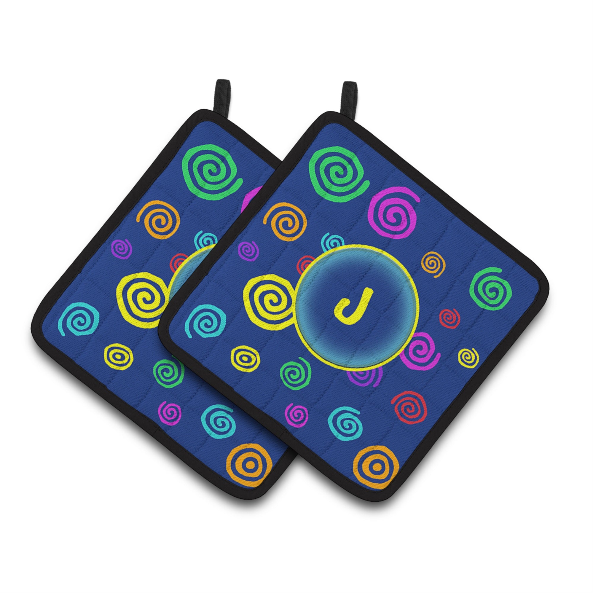 'Caroline'S Treasures Letter J Initial Monogram - Blue Swirls Pair Of Pot Holders Cj1011-Jpthd, 7.5Hx7.5W, Multicolor''