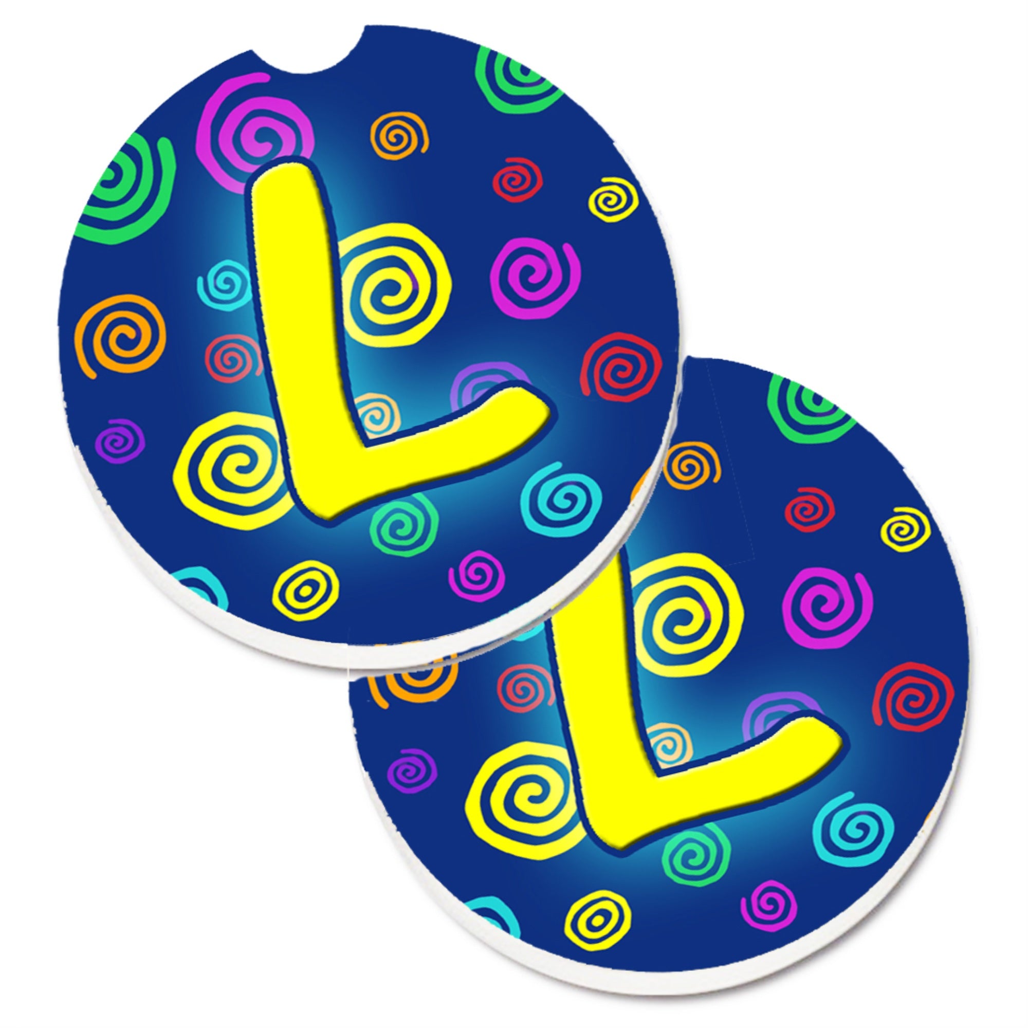 'Caroline'S Treasures Letter L Initial Monogram - Blue Swirls Set Of 2 Cup Holder Car Coasters Cj1011-Lcarc, 2.56, Multicolor''