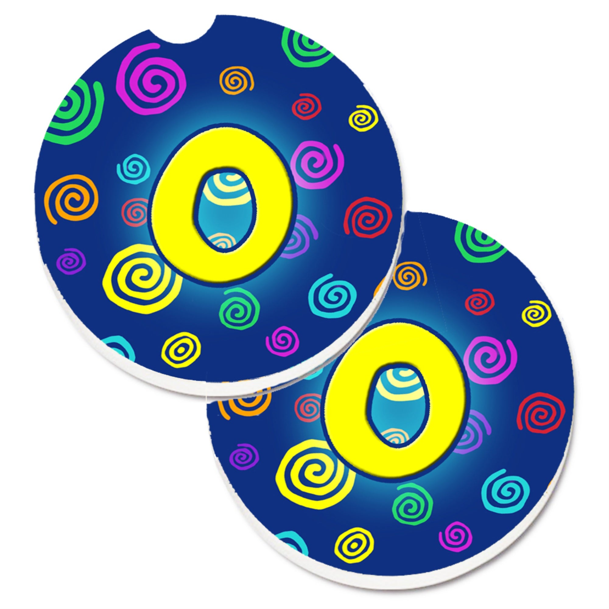 'Caroline'S Treasures Letter O Initial Monogram - Blue Swirls Set Of 2 Cup Holder Car Coasters Cj1011-Ocarc, 2.56, Multicolor''