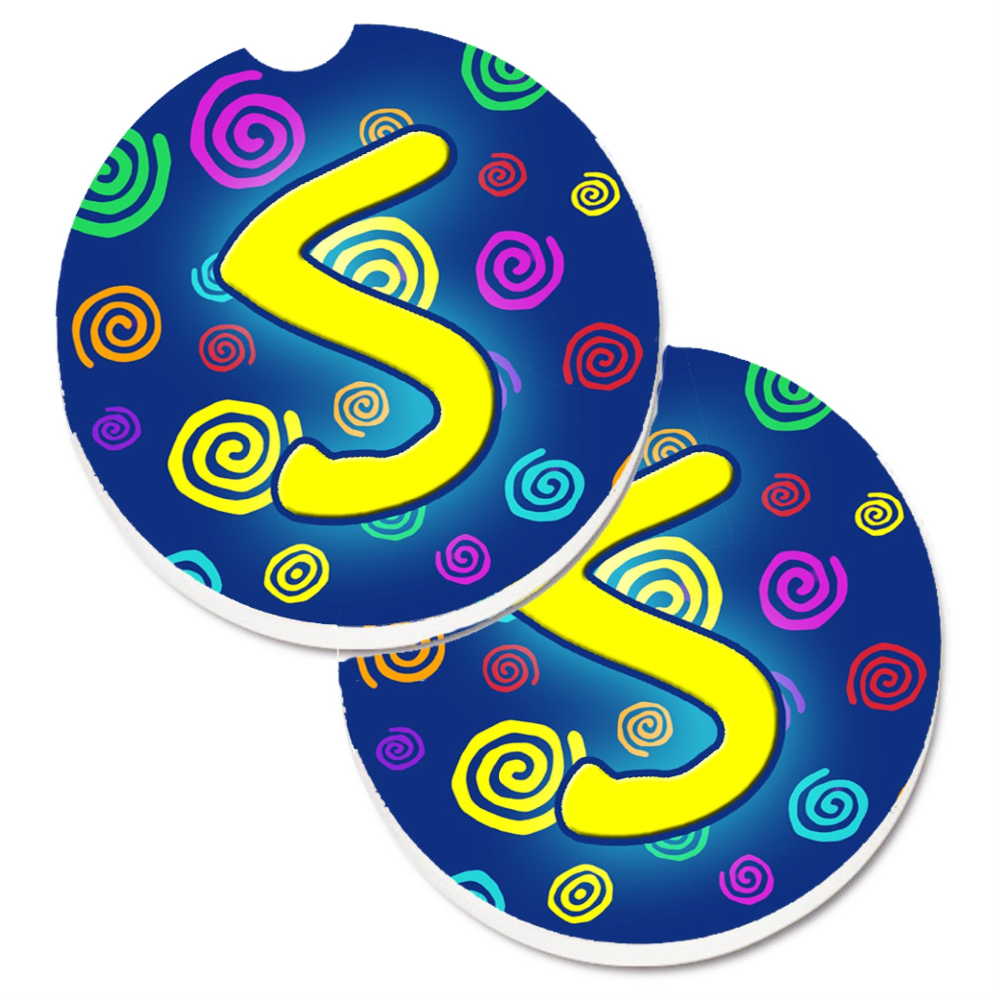 'Caroline'S Treasures Letter S Initial Monogram - Blue Swirls Set Of 2 Cup Holder Car Coasters Cj1011-Scarc, 2.56, Multicolor''