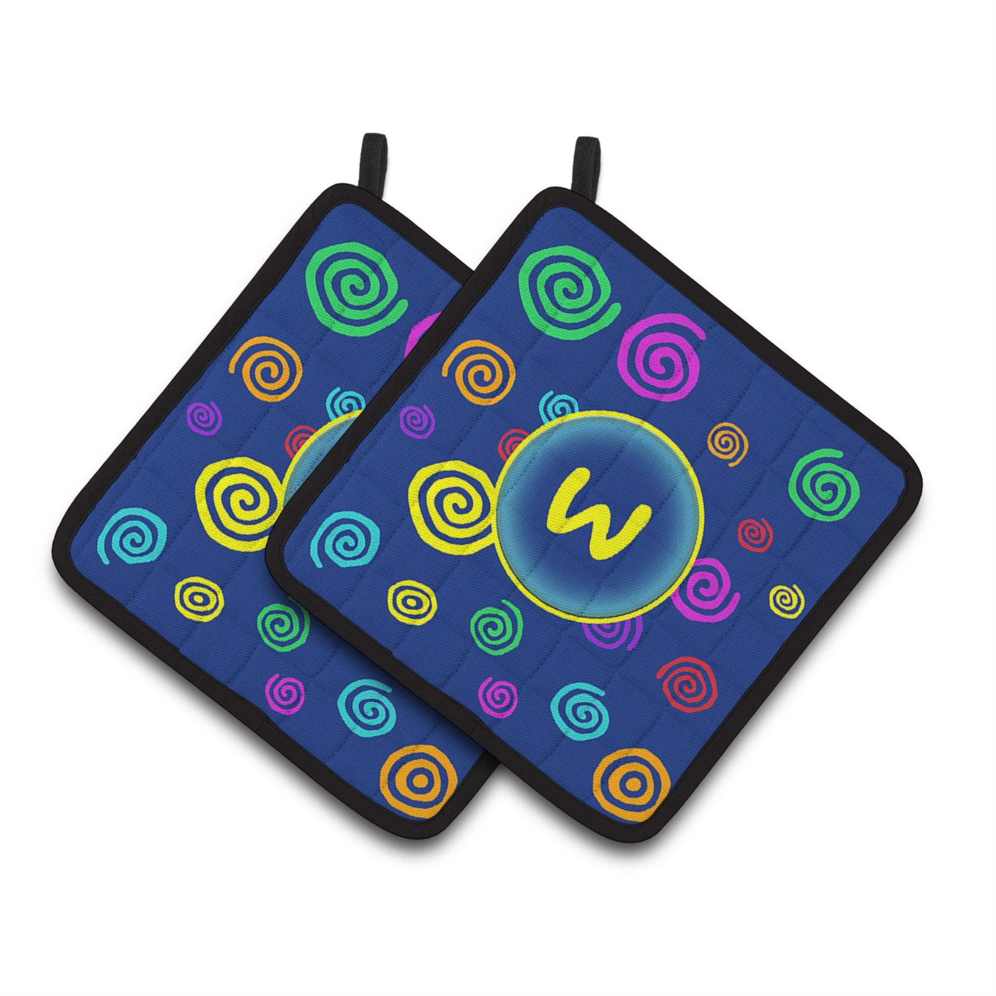 'Caroline'S Treasures Letter W Initial Monogram - Blue Swirls Pair Of Pot Holders Cj1011-Wpthd, 7.5Hx7.5W, Multicolor''