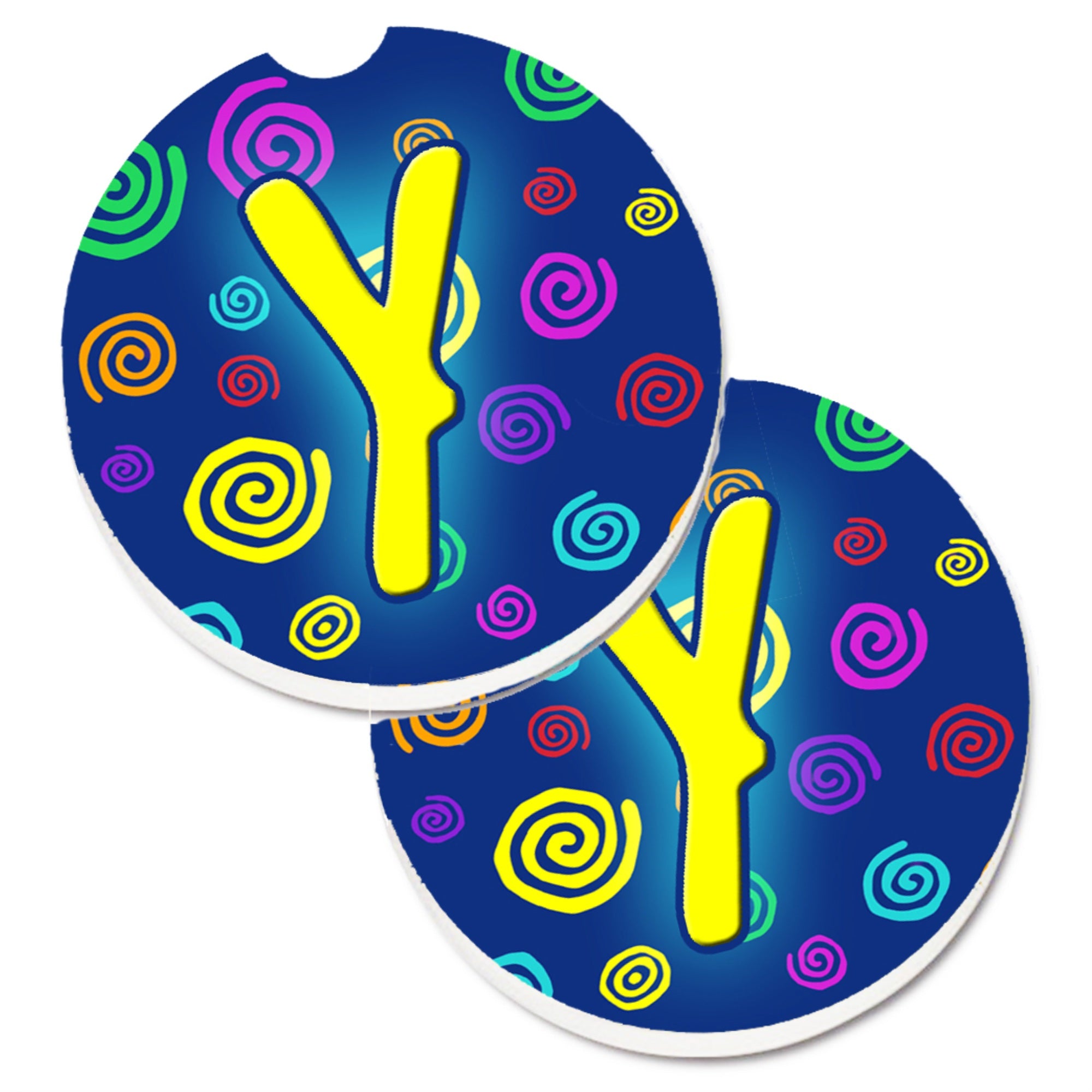 'Caroline'S Treasures Letter Y Initial Monogram - Blue Swirls Set Of 2 Cup Holder Car Coasters Cj1011-Ycarc, 2.56, Multicolor''