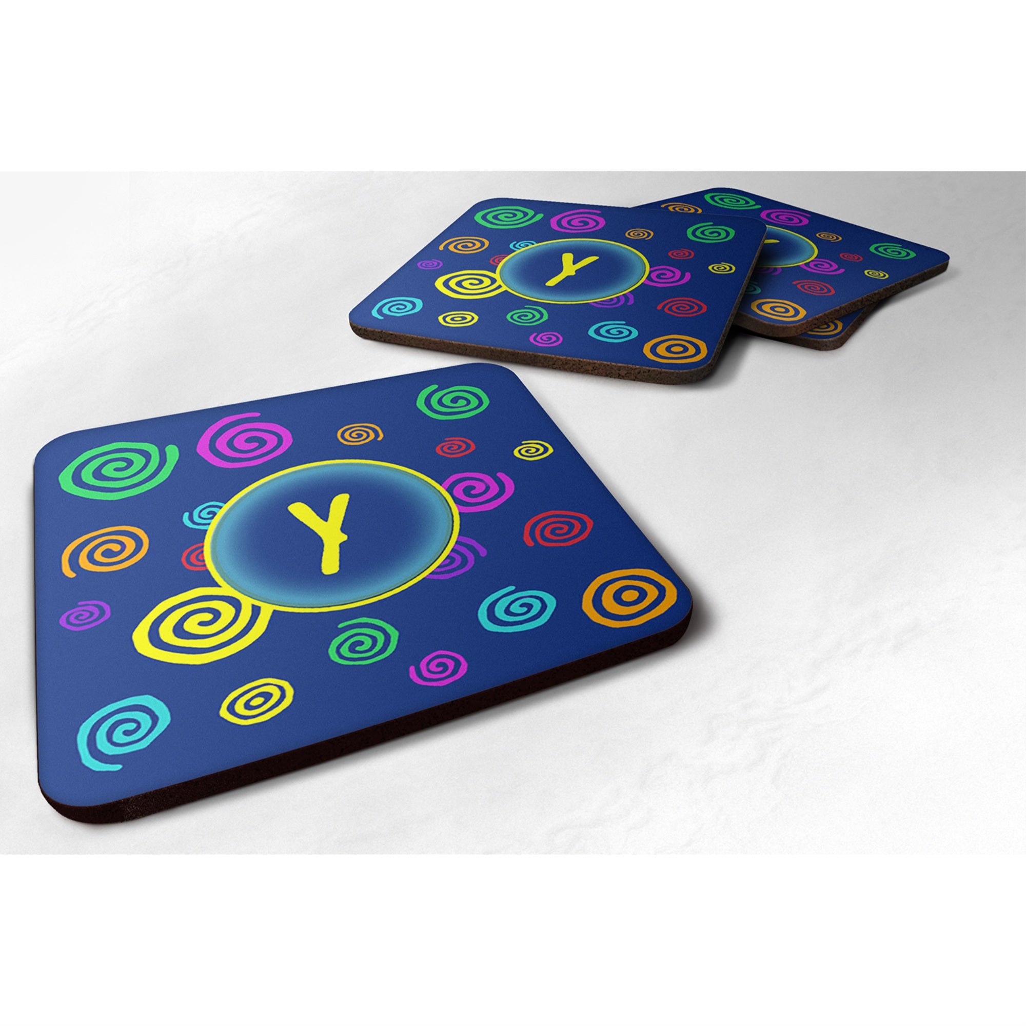 'Caroline'S Treasures Cj1011-Yfc Monogram-Blue Swirls Foam Coasters (Set Of 4), Initial Letter Y, 3.5'''' H X 3.5'''' W, Multic