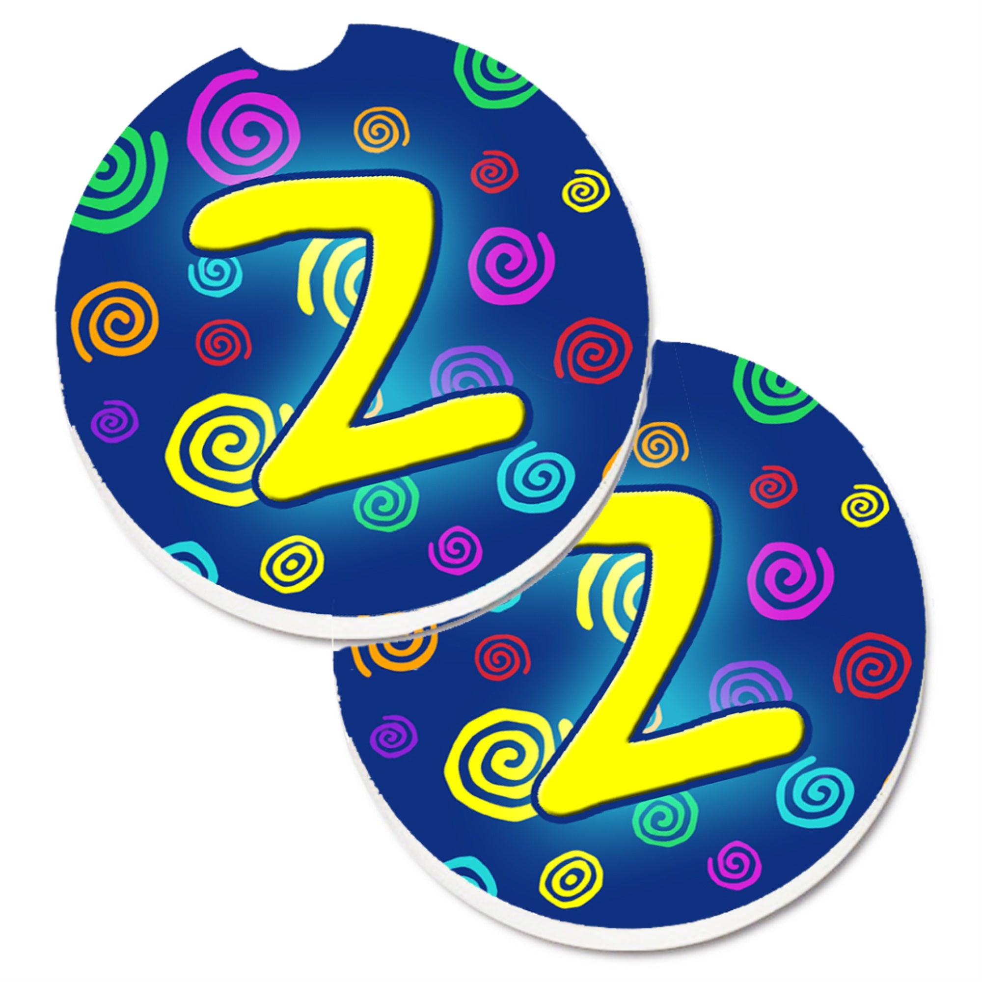 'Caroline'S Treasures Letter Z Initial Monogram - Blue Swirls Set Of 2 Cup Holder Car Coasters Cj1011-Zcarc, 2.56, Multicolor''