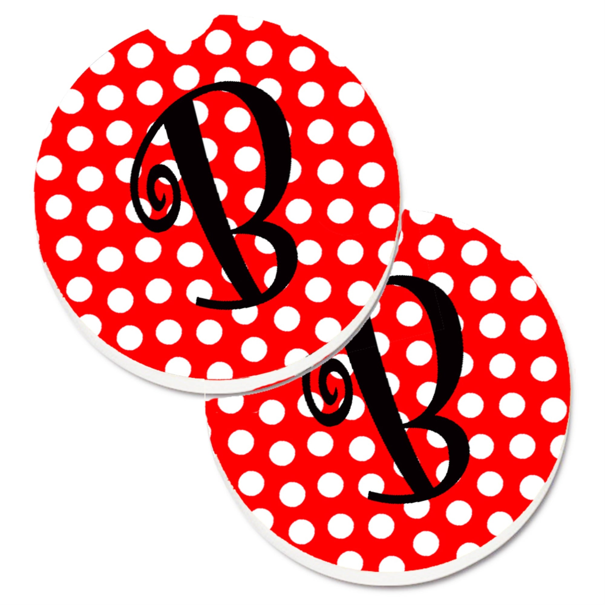 'Caroline'S Treasures Letter B Initial Monogram Red Black Polka Dots Set Of 2 Cup Holder Car Coasters Cj1012-Bcarc, 2.56, Multi