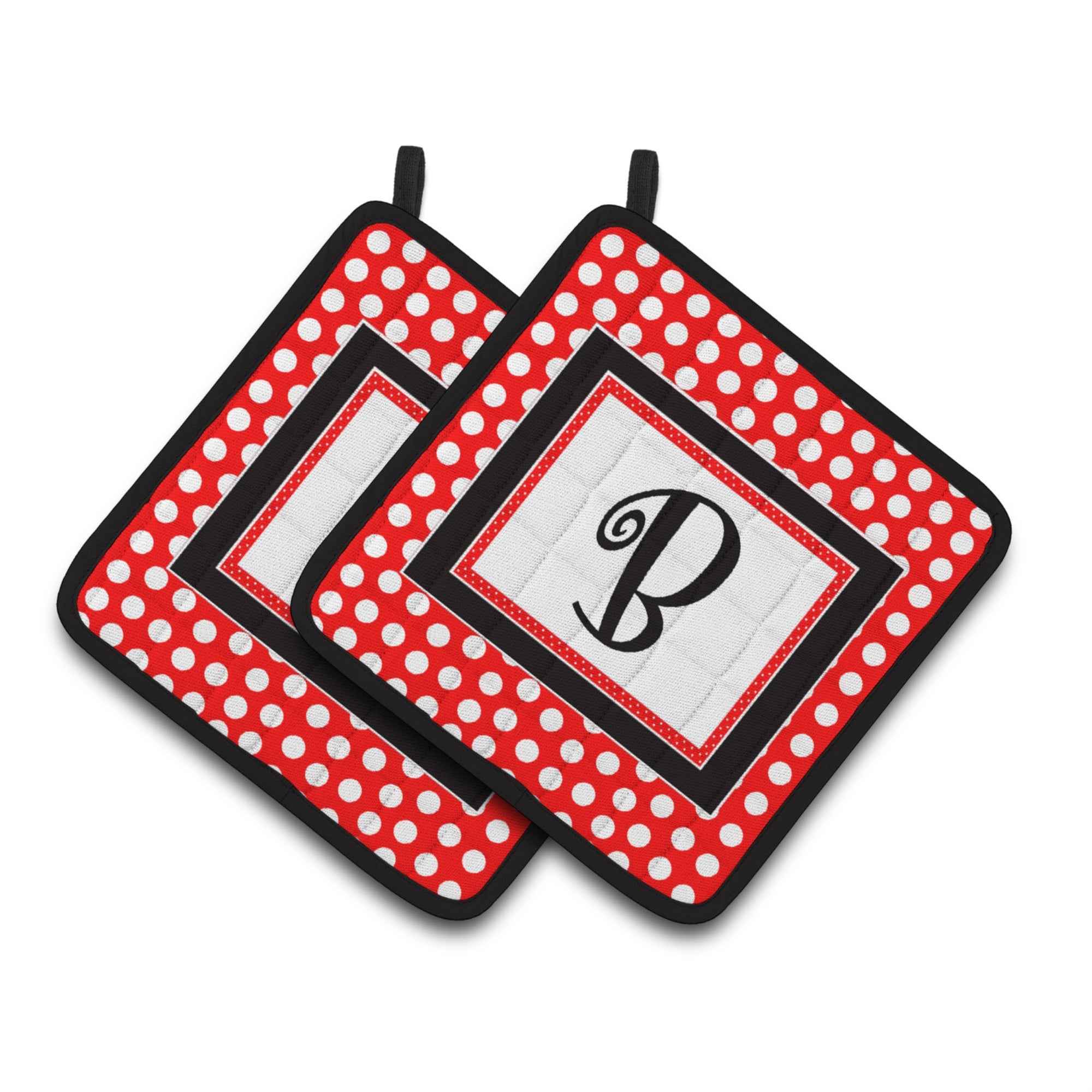 'Caroline'S Treasures Cj1012-Bpthd Letter B Initial Monogram Red Black Polka Dots Pot Holders (1 Pair), 7.5'''' X 7.5'''', Mult