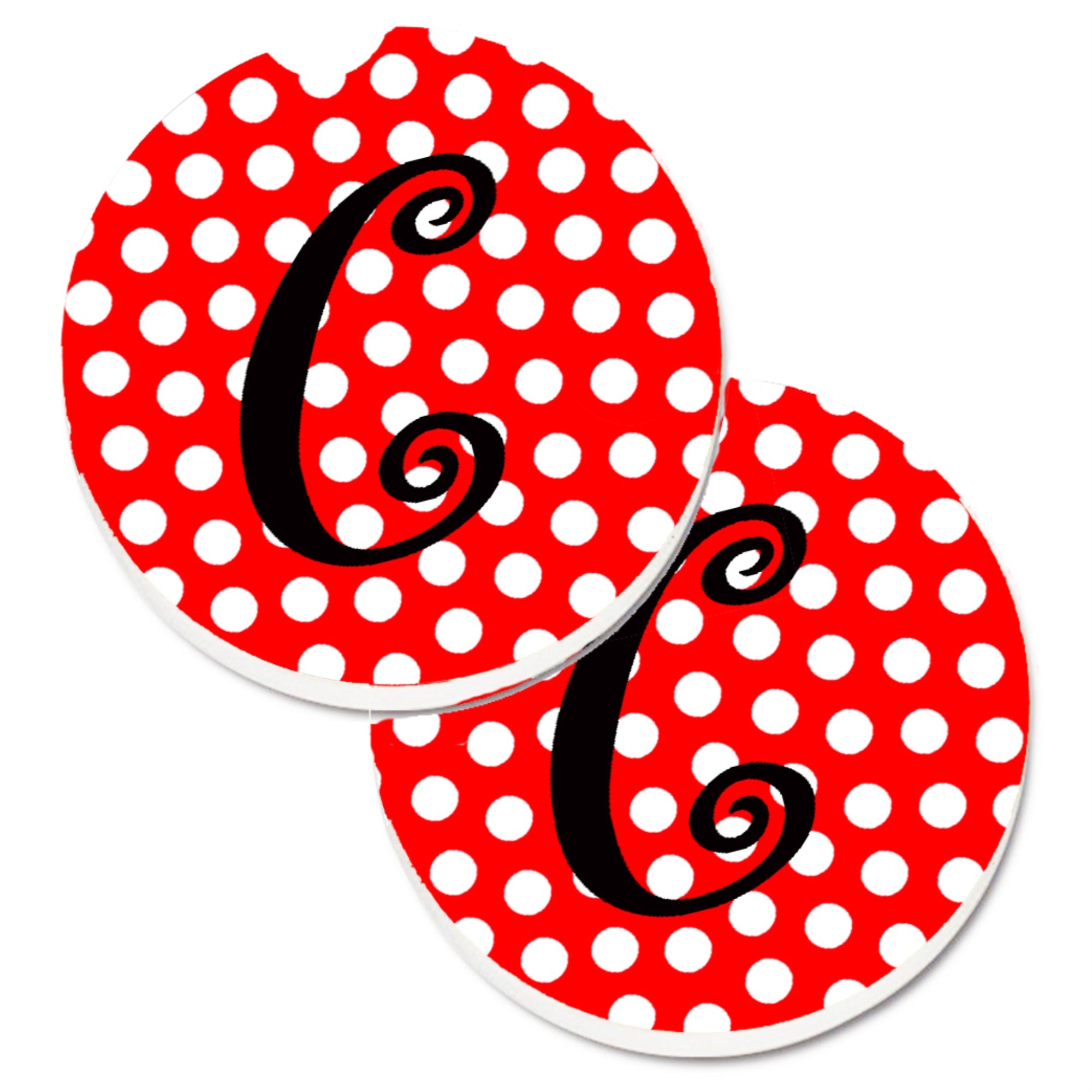 'Caroline'S Treasures Letter C Initial Monogram Red Black Polka Dots Set Of 2 Cup Holder Car Coasters Cj1012-Ccarc, 2.56, Multi