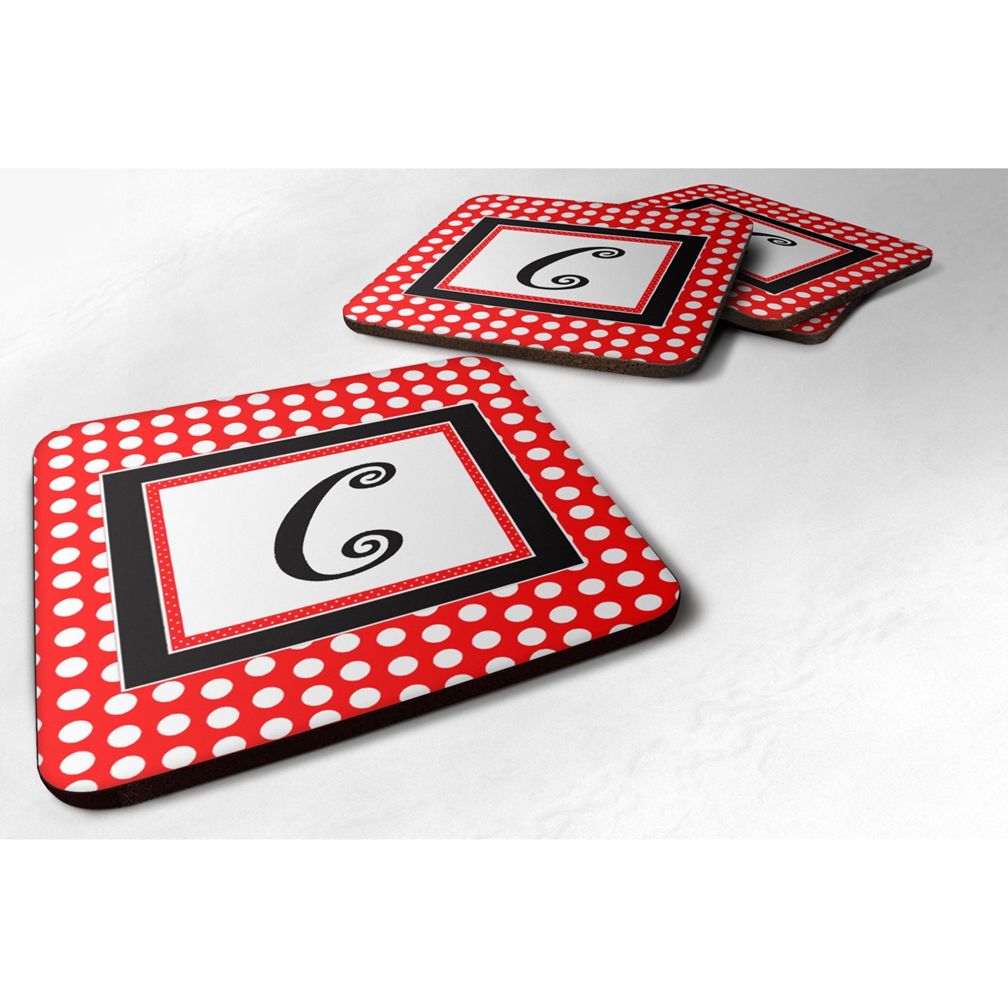 'Caroline'S Treasures Cj1012-Cfc Monogram-Red Black Polka Dots Foam Coasters (Set Of 4), Initial Letter C, 3.5'''' H X 3.5''''
