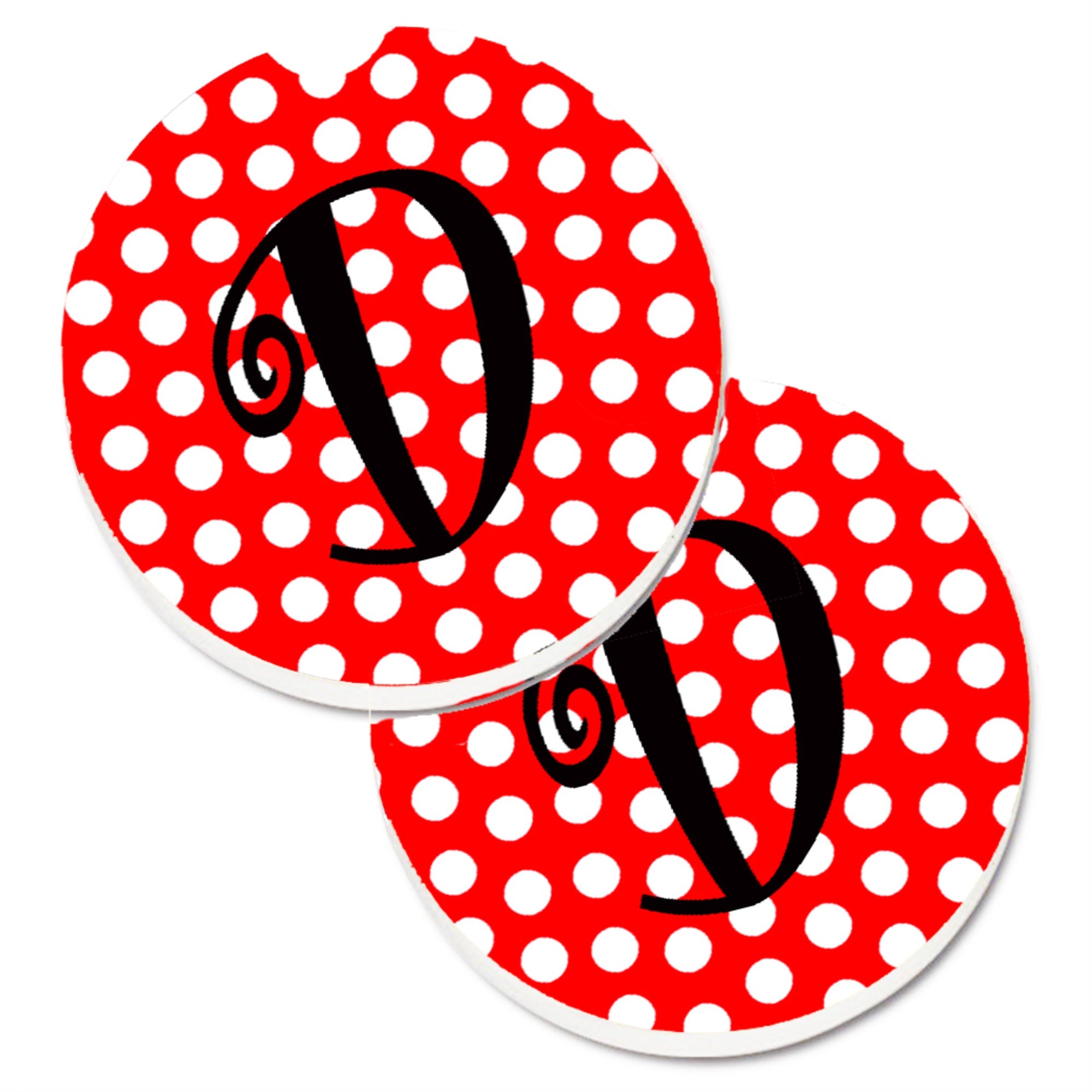 'Caroline'S Treasures Letter D Initial Monogram Red Black Polka Dots Set Of 2 Cup Holder Car Coasters Cj1012-Dcarc, 2.56, Multi