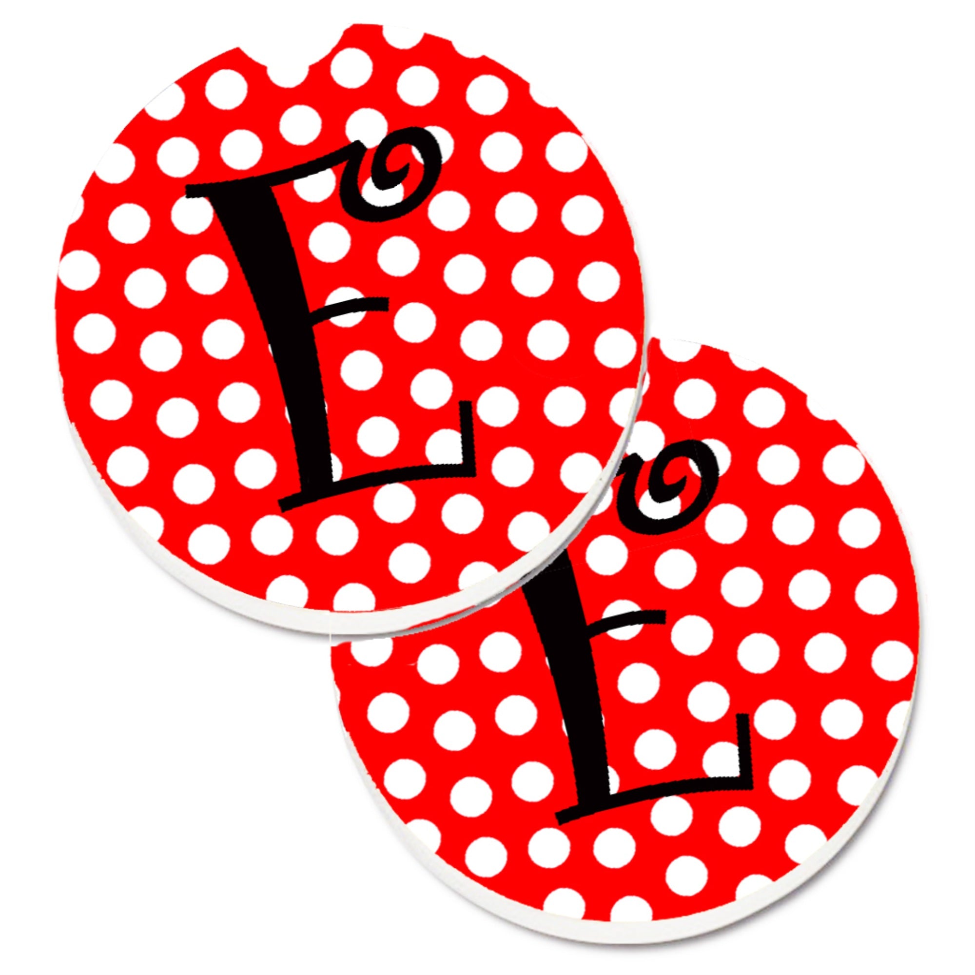 'Caroline'S Treasures Letter E Initial Monogram Red Black Polka Dots Set Of 2 Cup Holder Car Coasters Cj1012-Ecarc, 2.56, Multi