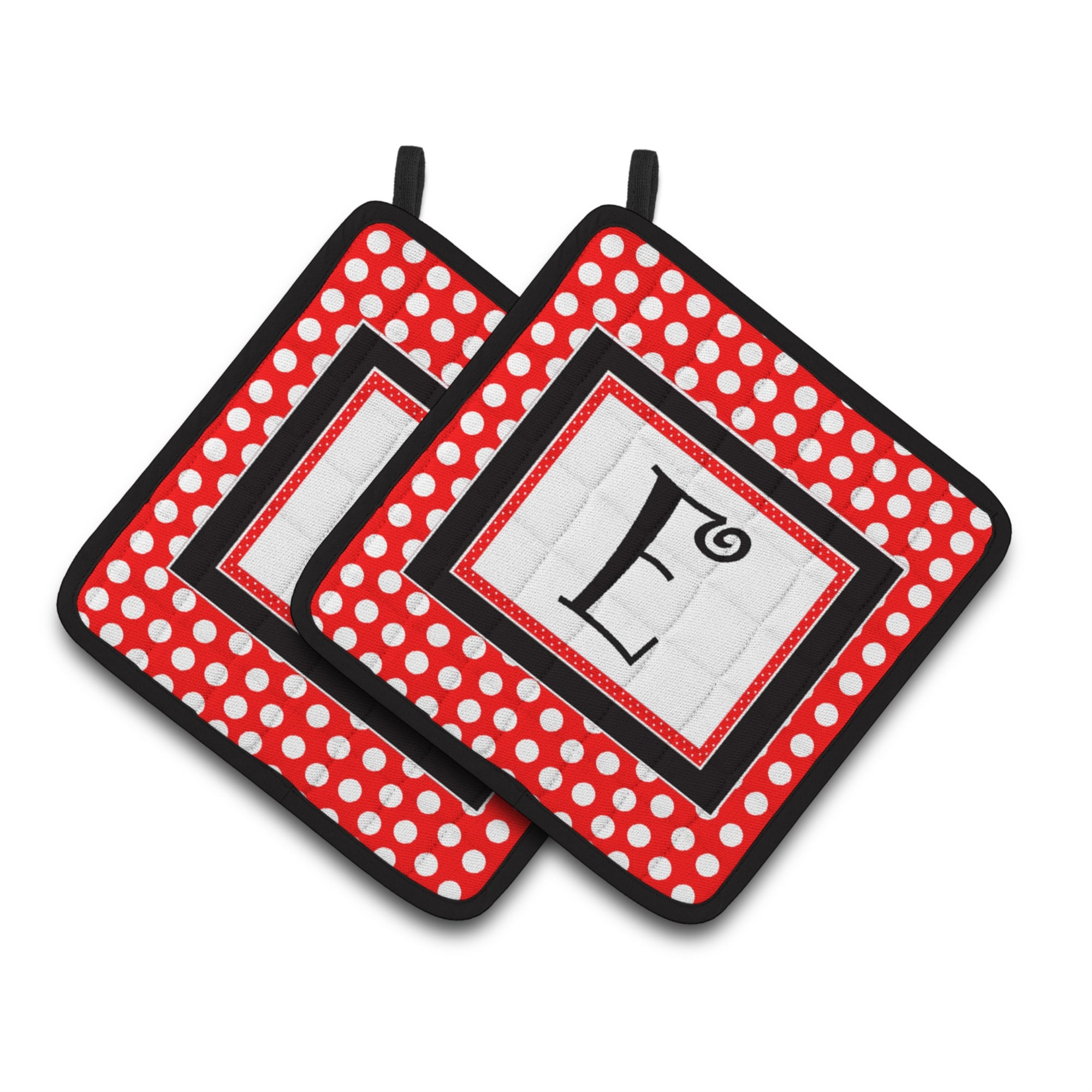 'Caroline'S Treasures Letter E Initial Monogram Red Black Polka Dots Pair Of Pot Holders Cj1012-Epthd, 7.5Hx7.5W, Multicolor''