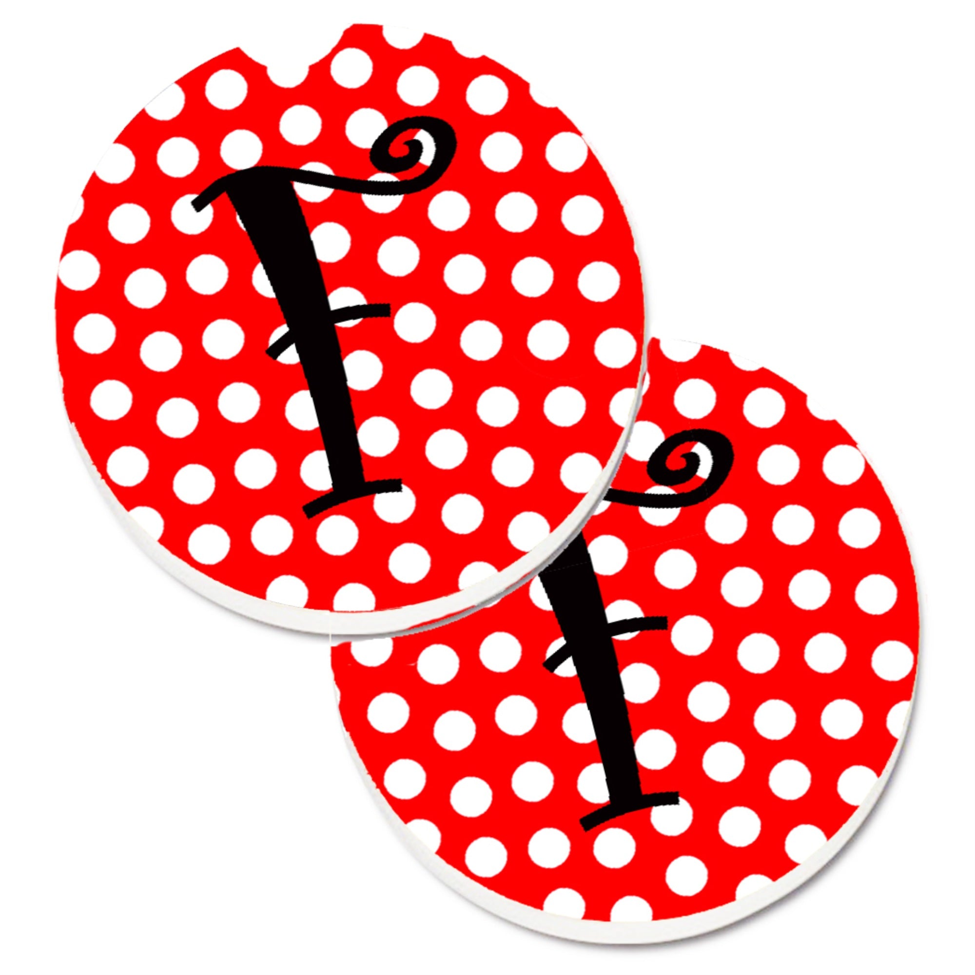 'Caroline'S Treasures Letter F Initial Monogram Red Black Polka Dots Set Of 2 Cup Holder Car Coasters Cj1012-Fcarc, 2.56, Multi