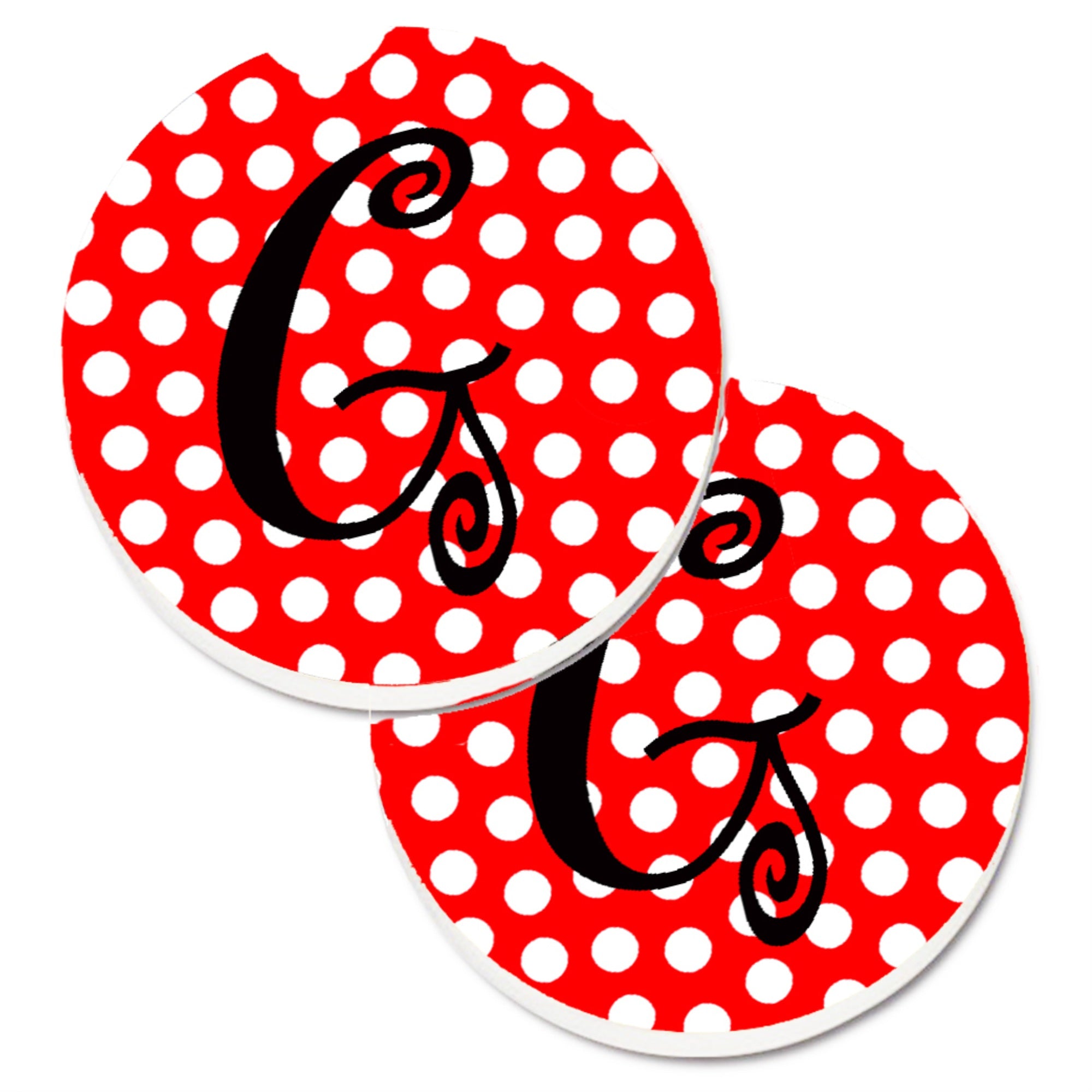 'Caroline'S Treasures Letter G Initial Monogram Red Black Polka Dots Set Of 2 Cup Holder Car Coasters Cj1012-Gcarc, 2.56, Multi