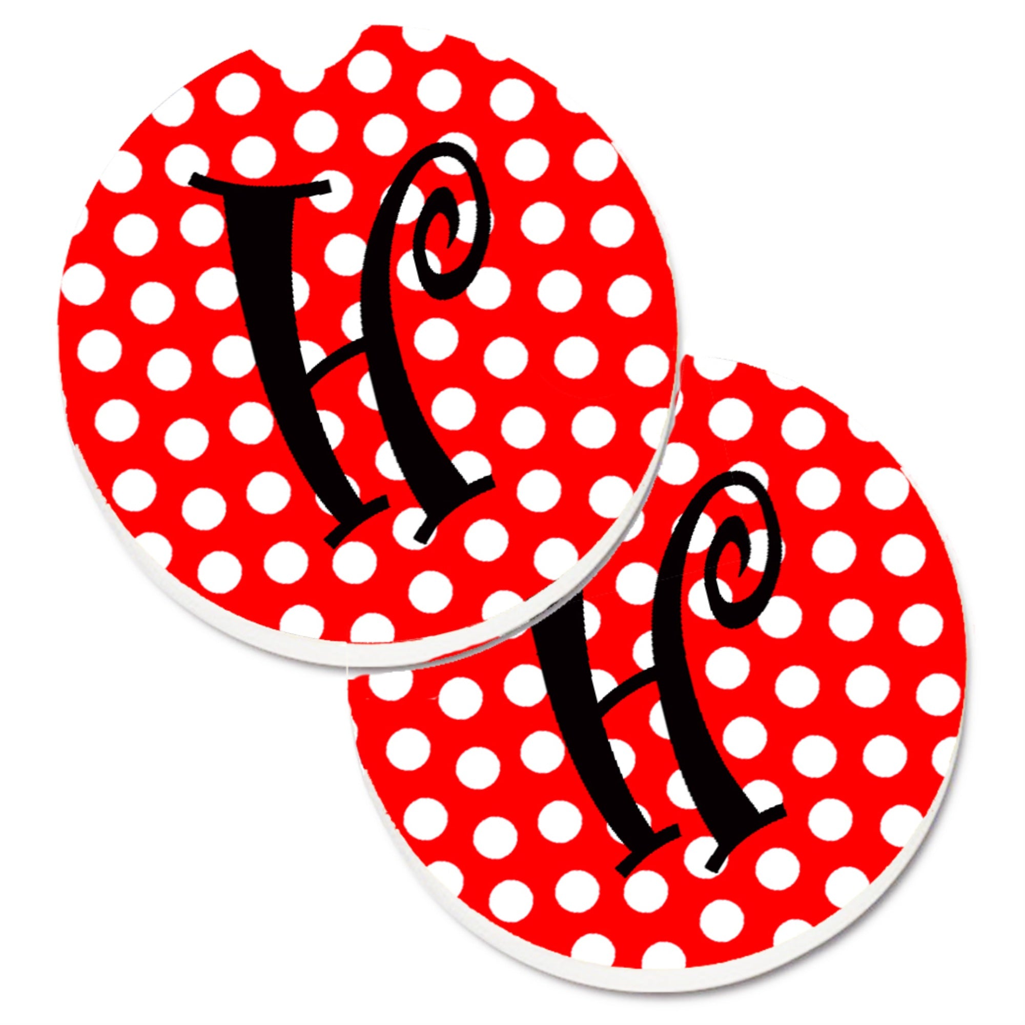 'Caroline'S Treasures Letter H Initial Monogram Red Black Polka Dots Set Of 2 Cup Holder Car Coasters Cj1012-Hcarc, 2.56, Multi
