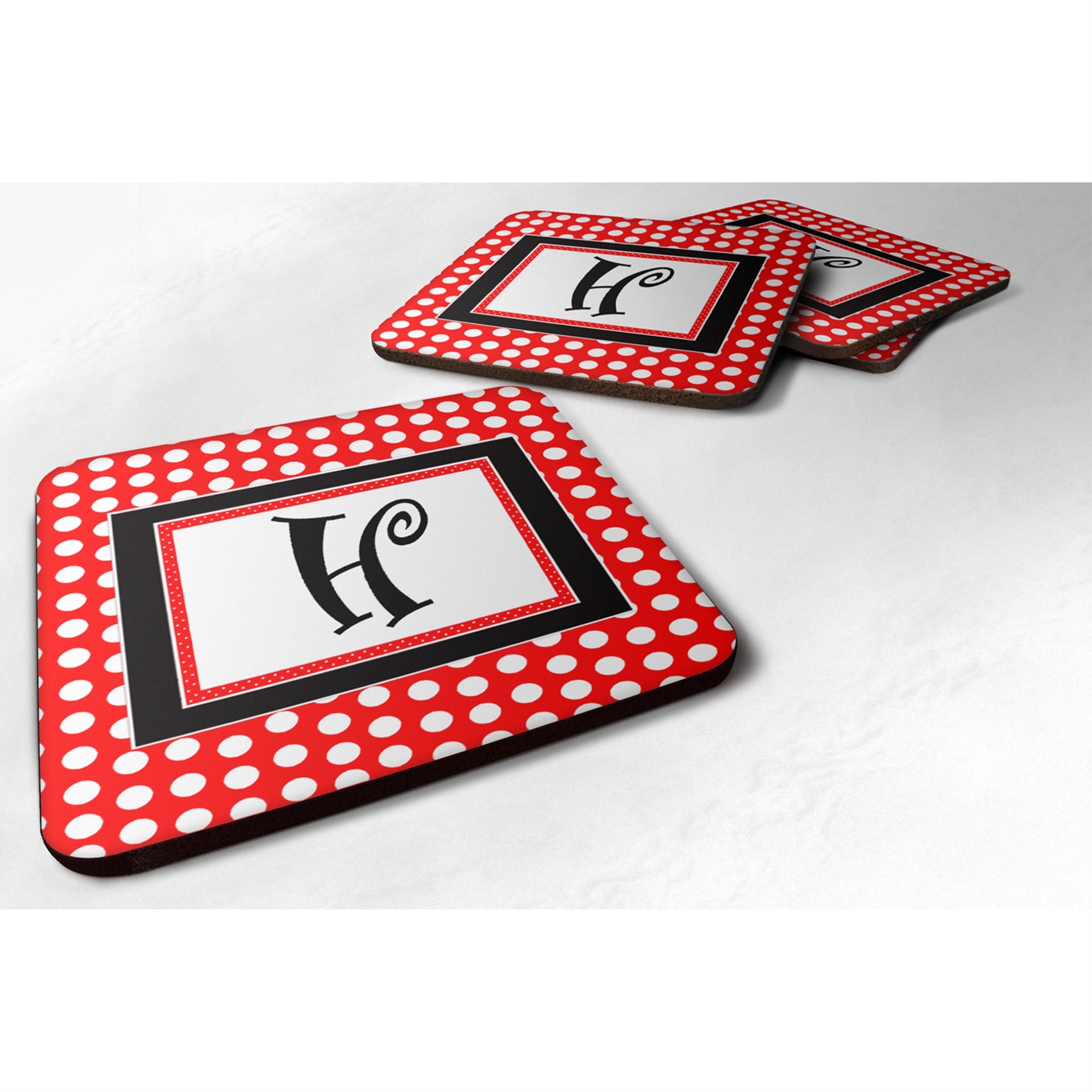 'Caroline'S Treasures Cj1012-Hfc Monogram-Red Black Polka Dots Foam Coasters (Set Of 4), Initial Letter H, 3.5'''' H X 3.5''''