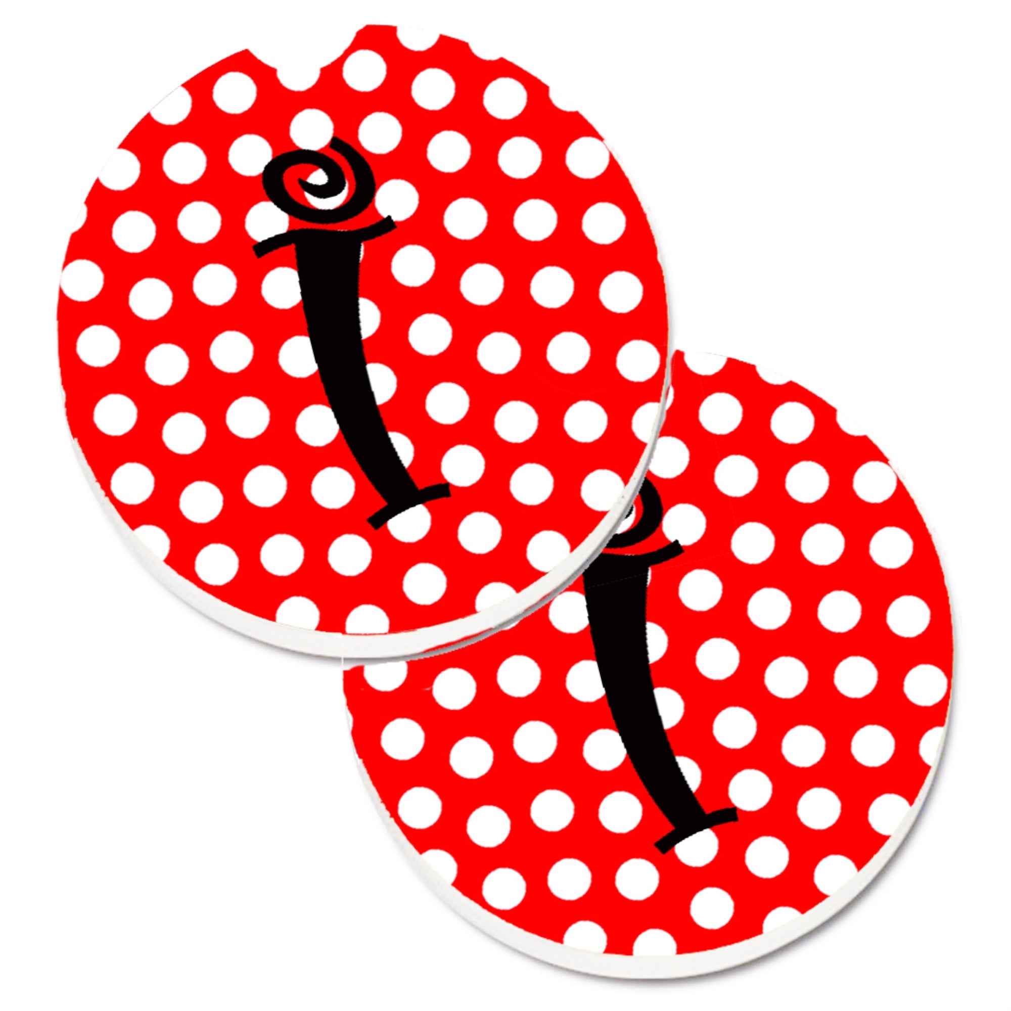 'Caroline'S Treasures Letter I Initial Monogram Red Black Polka Dots Set Of 2 Cup Holder Car Coasters Cj1012-Icarc, 2.56, Multi