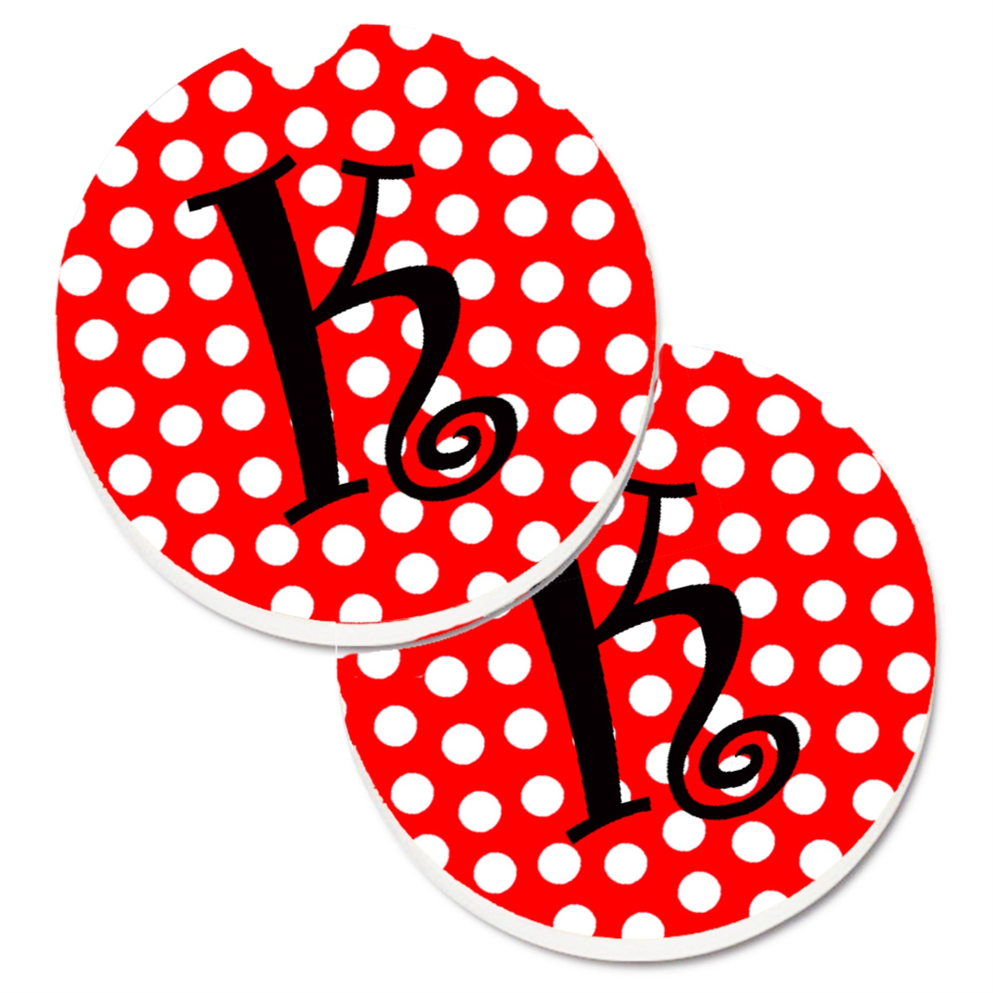 'Caroline'S Treasures Letter K Initial Monogram Red Black Polka Dots Set Of 2 Cup Holder Car Coasters Cj1012-Kcarc, 2.56, Multi
