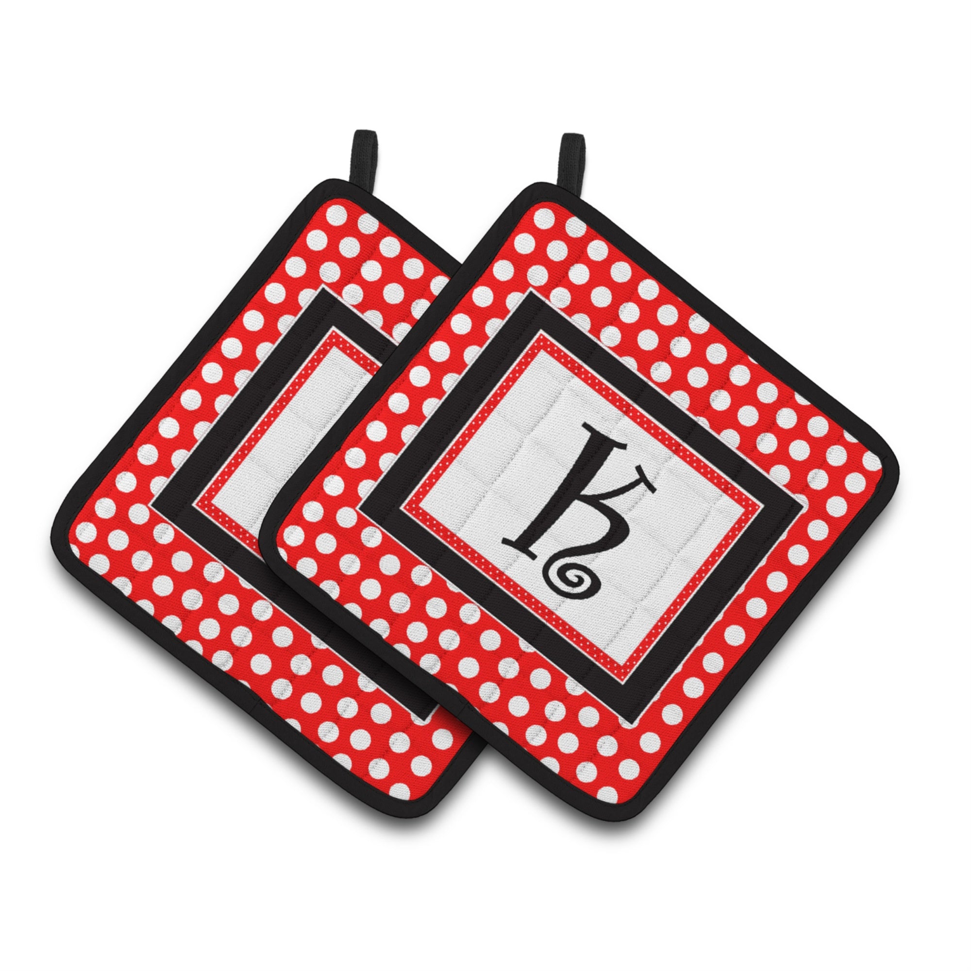 'Caroline'S Treasures Letter K Initial Monogram Red Black Polka Dots Pair Of Pot Holders Cj1012-Kpthd, 7.5Hx7.5W, Multicolor''