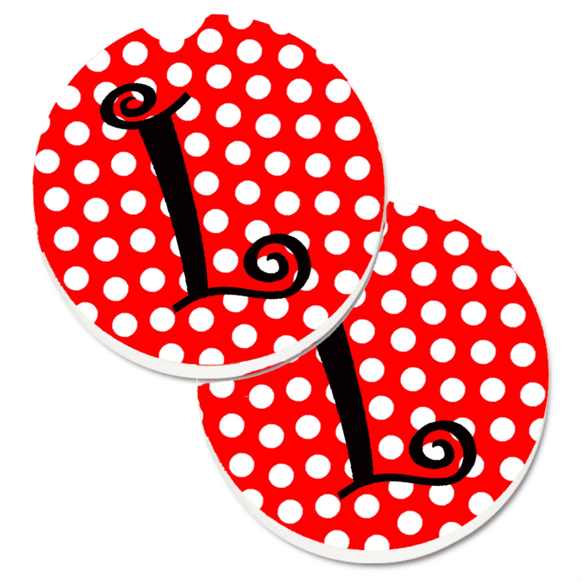 'Caroline'S Treasures Letter L Initial Monogram Red Black Polka Dots Set Of 2 Cup Holder Car Coasters Cj1012-Lcarc, 2.56, Multi