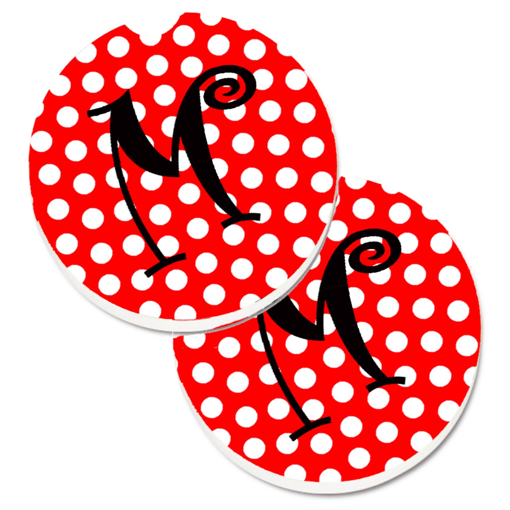 'Caroline'S Treasures Letter M Initial Monogram Red Black Polka Dots Set Of 2 Cup Holder Car Coasters Cj1012-Mcarc, 2.56, Multi